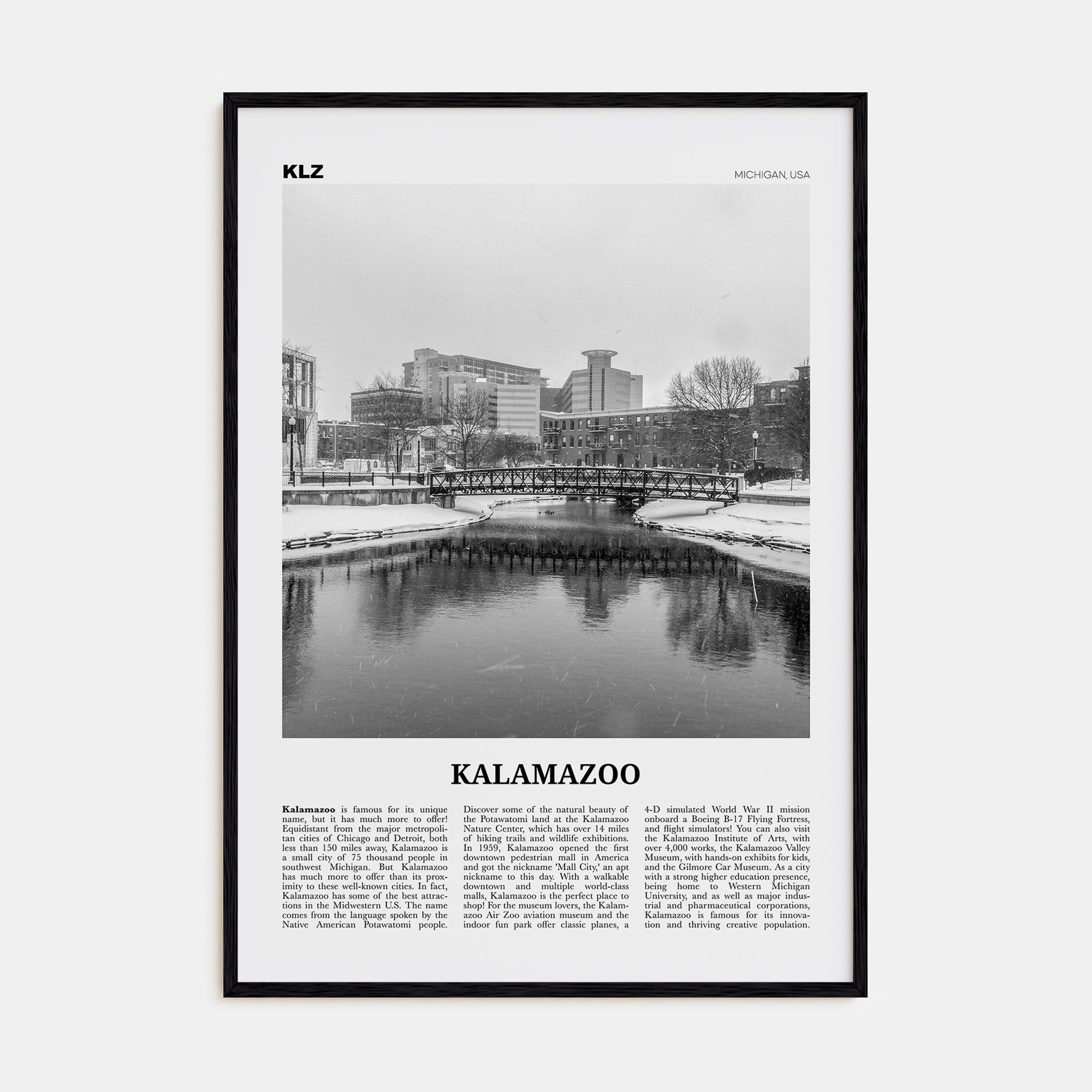 Kalamazoo Travel B&W Poster