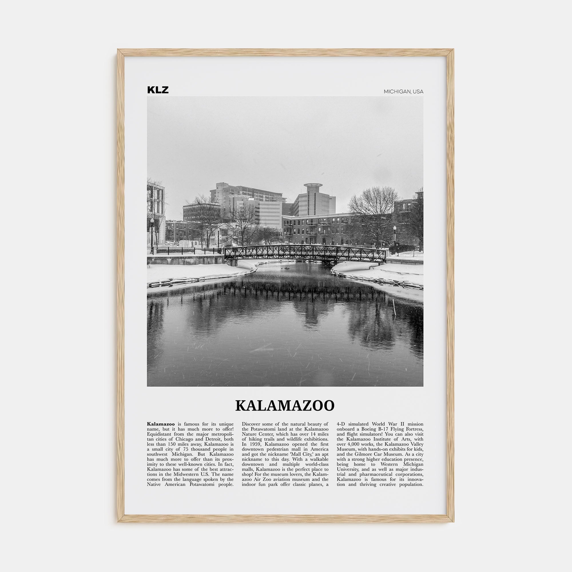 Kalamazoo Travel B&W Poster