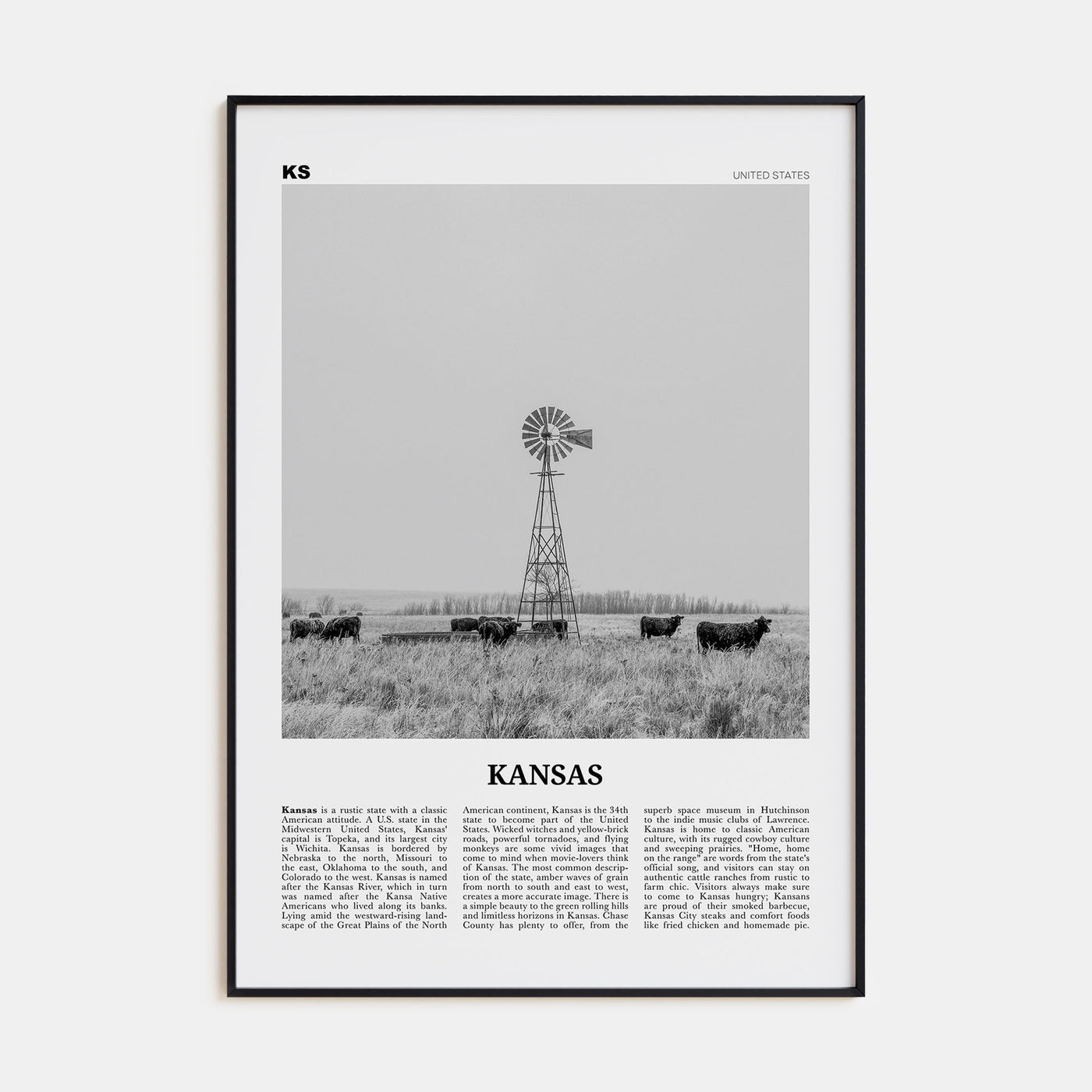 Kansas Travel B&W No 1 Poster