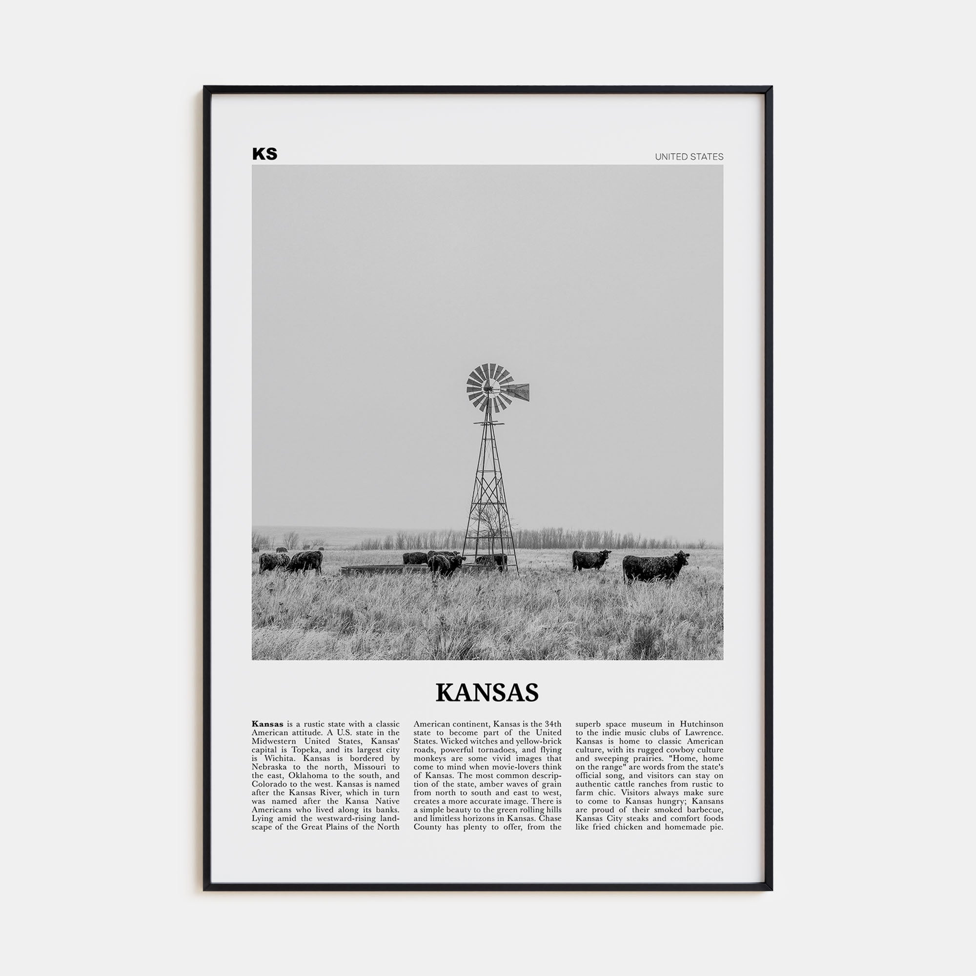 Kansas Travel B&W No 1 Poster