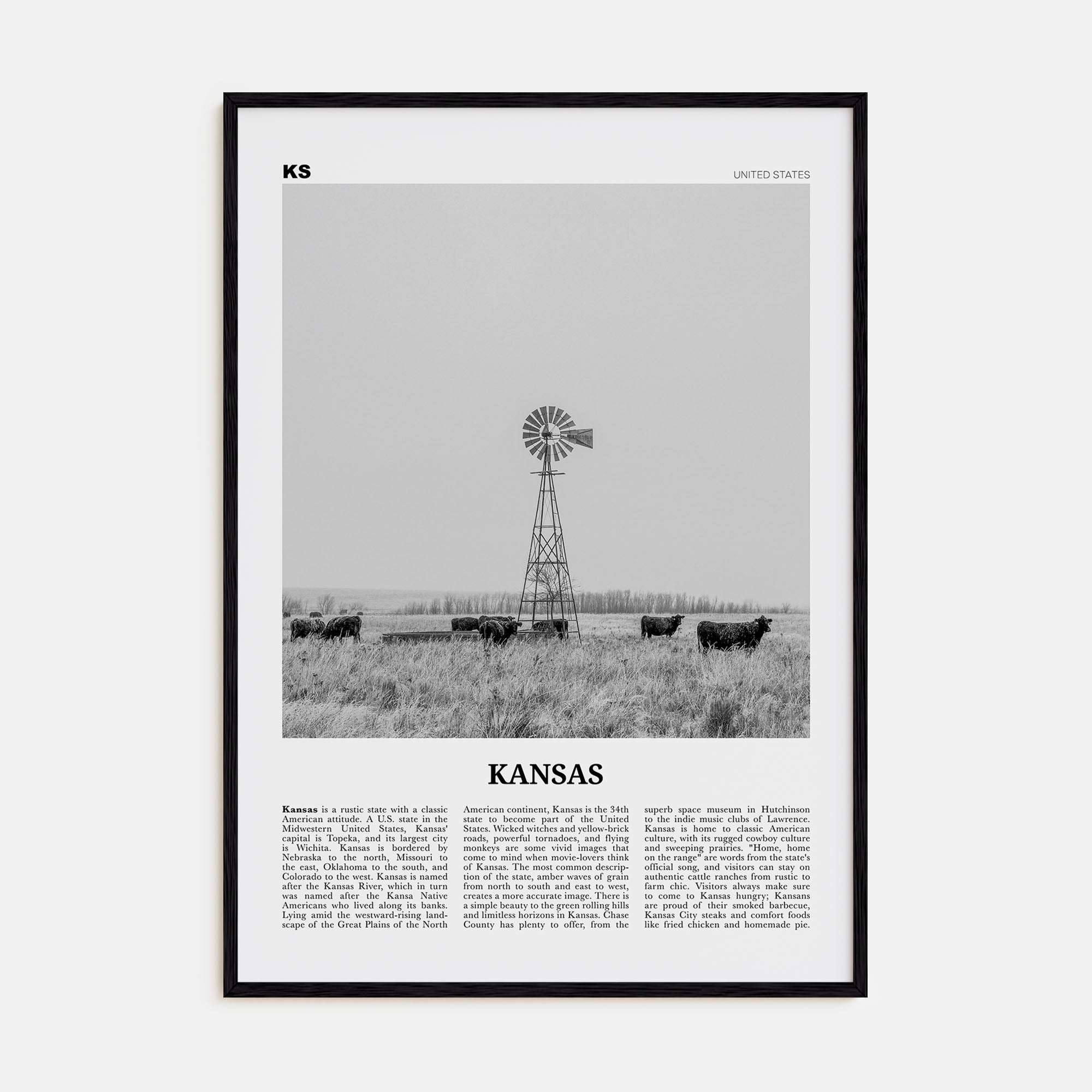 Kansas Travel B&W No 1 Poster