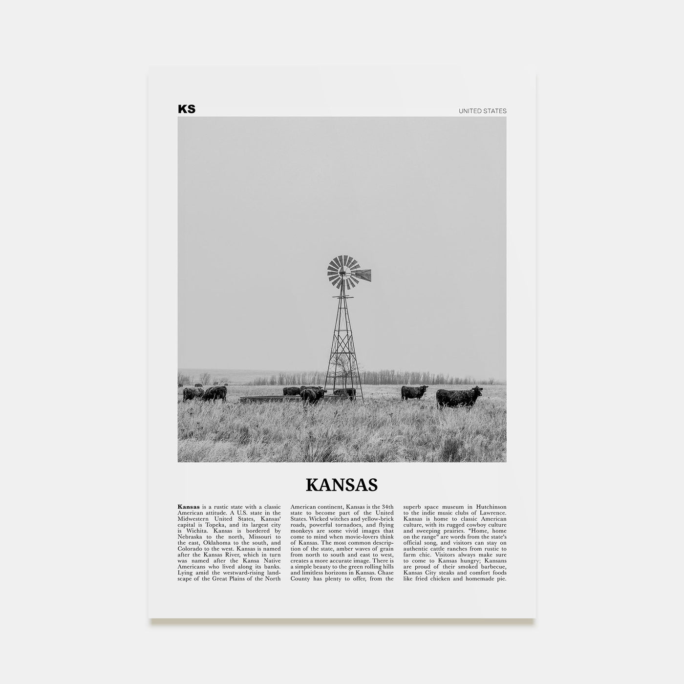 Kansas Travel B&W No 1 Poster