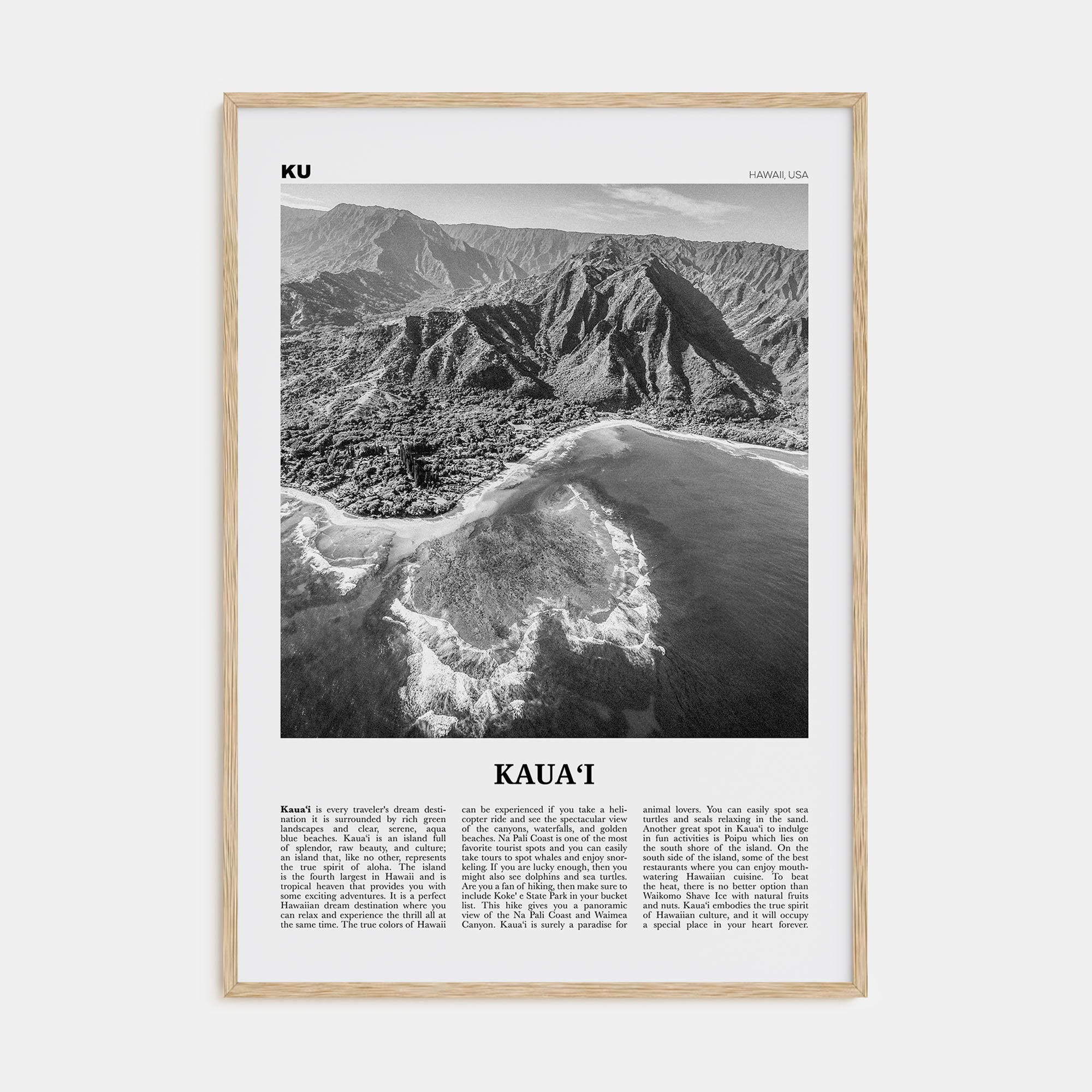 Kauai Travel B&W No 1 Poster