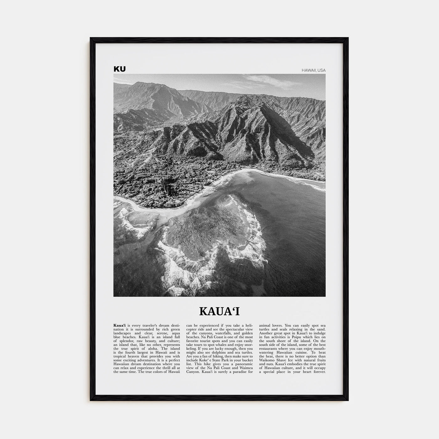 Kauai Travel B&W No 1 Poster