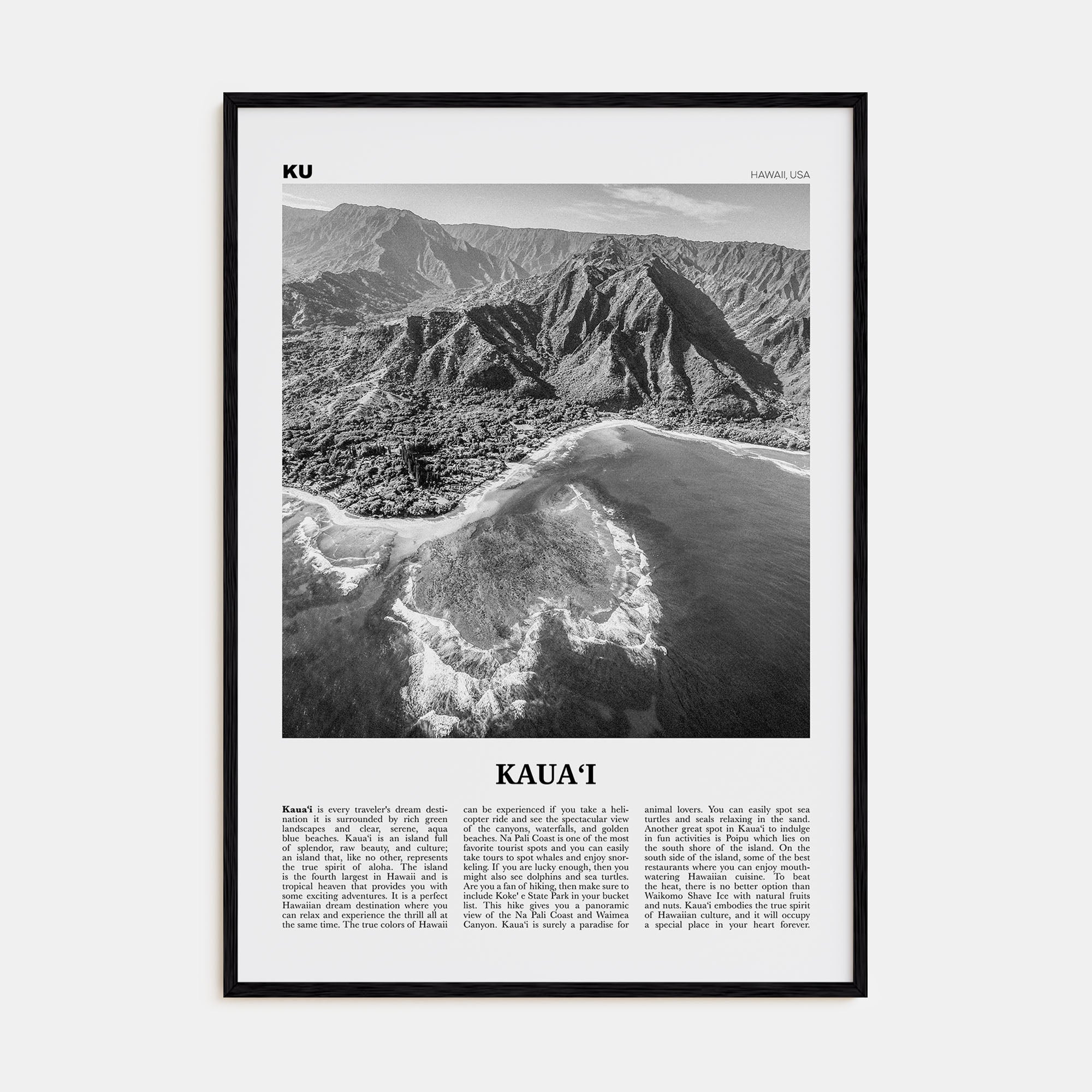 Kauai Travel B&W No 1 Poster