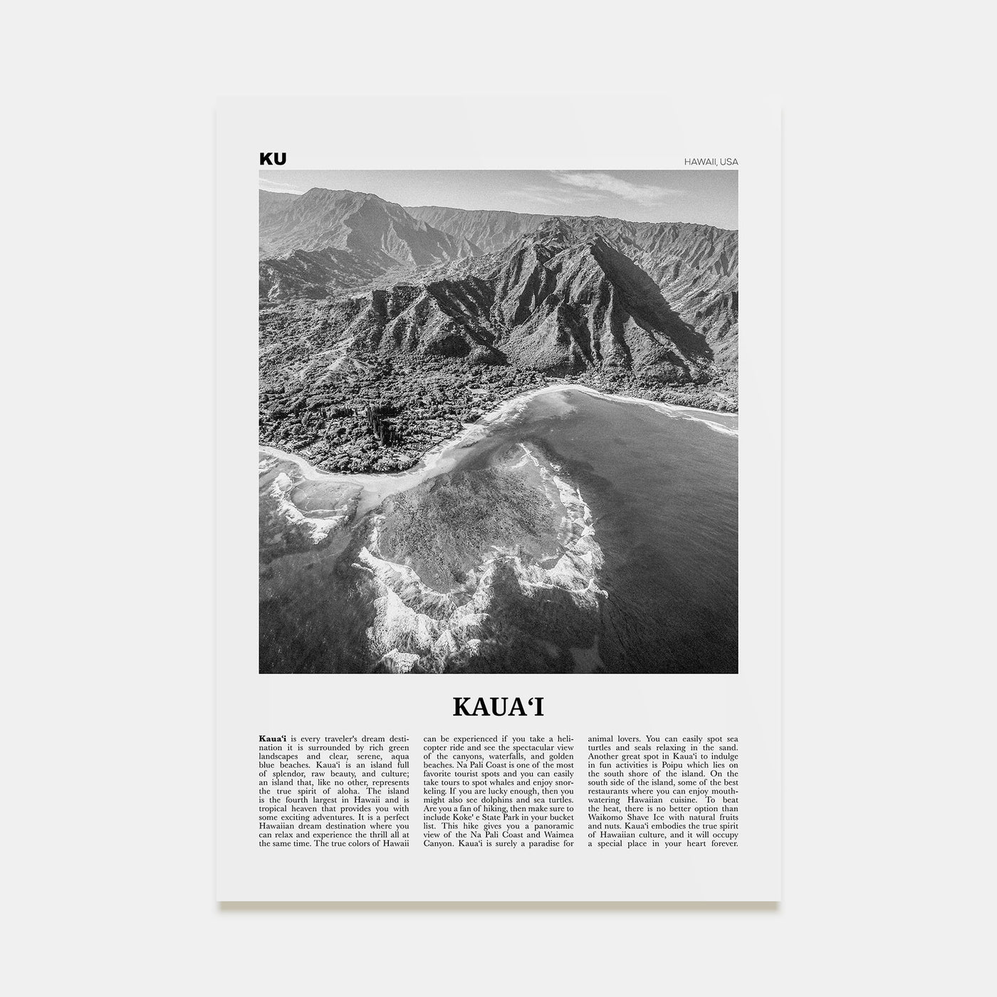 Kauai Travel B&W No 1 Poster
