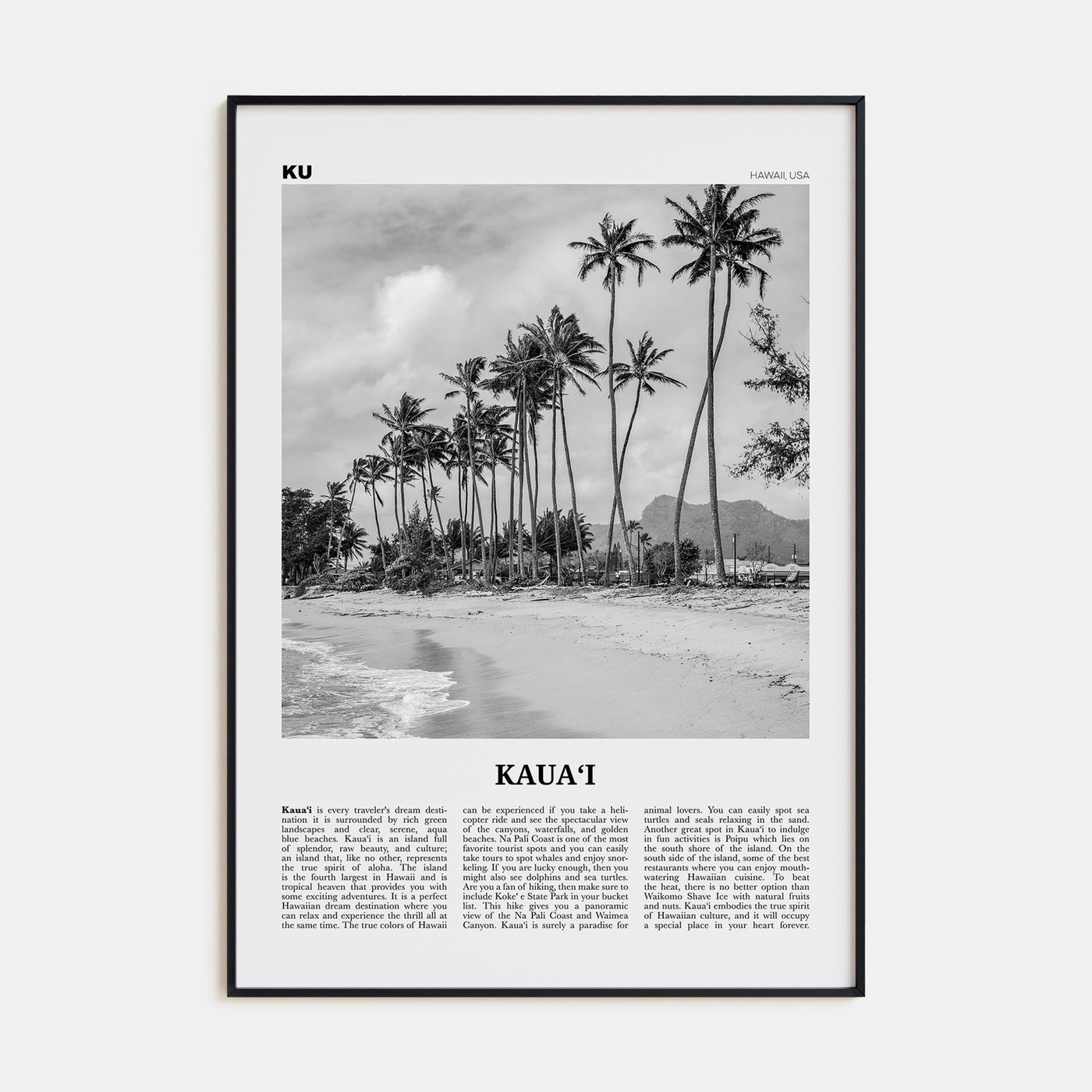 Kauai Travel B&W No 2 Poster