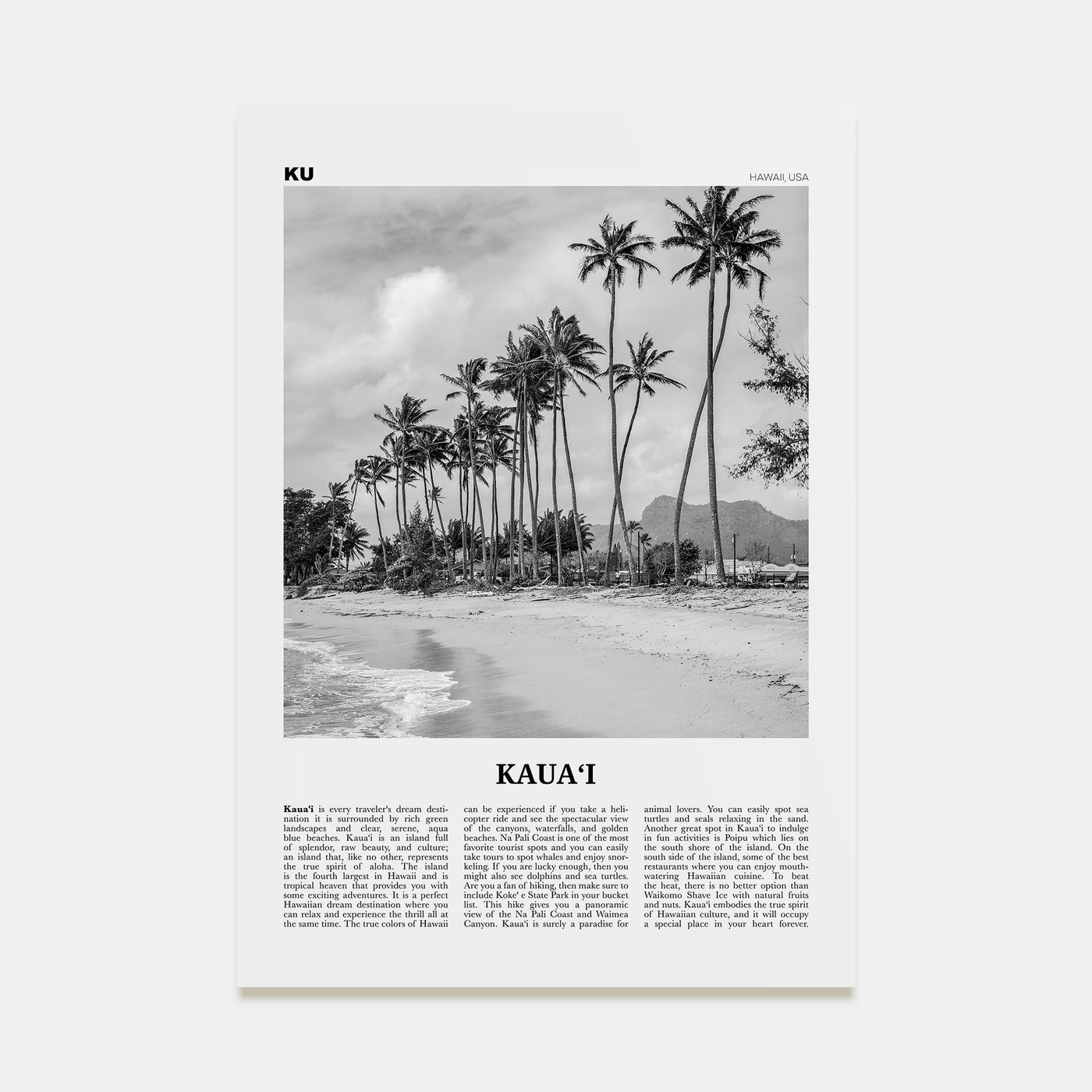 Kauai Travel B&W No 2 Poster
