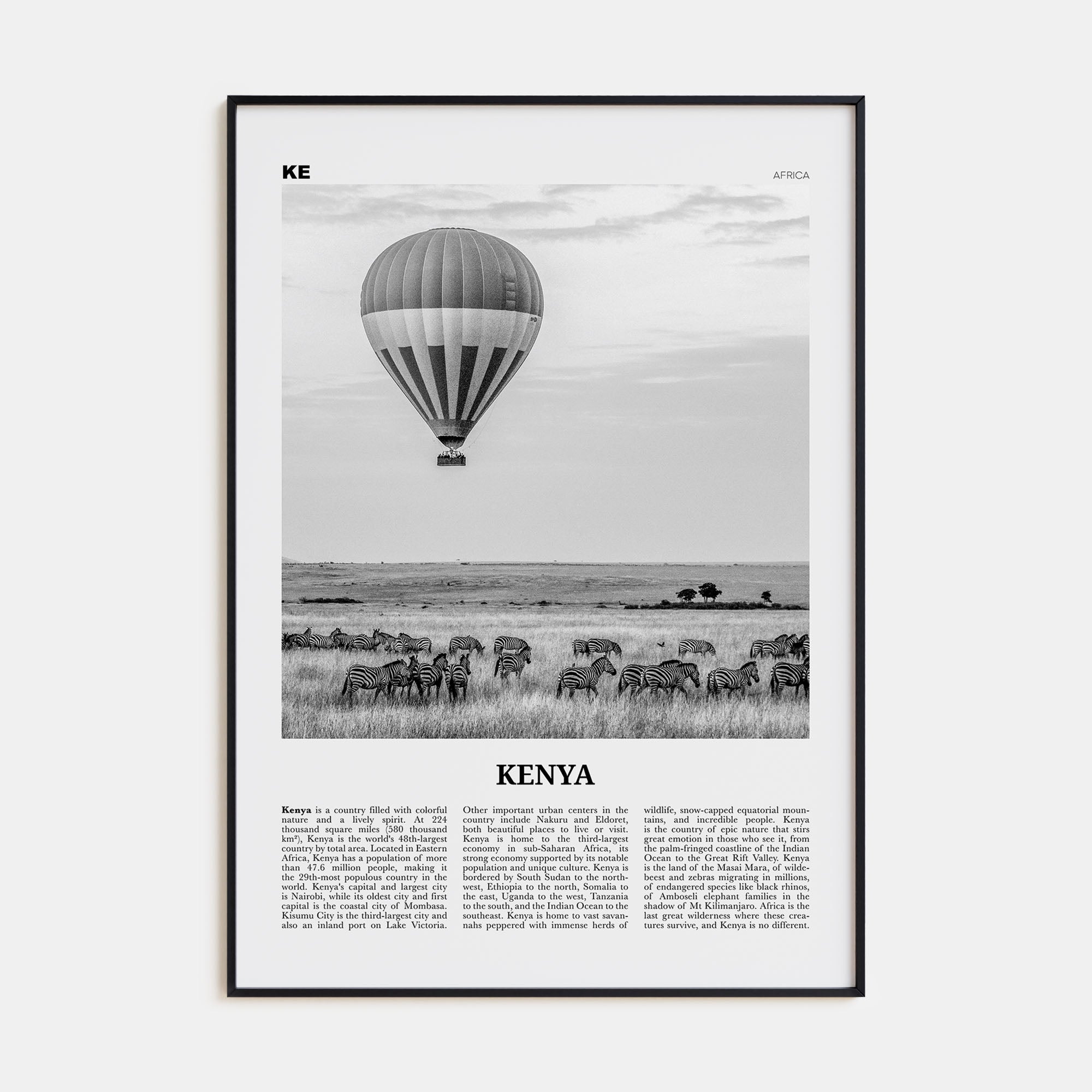 Kenya Travel B&W Poster