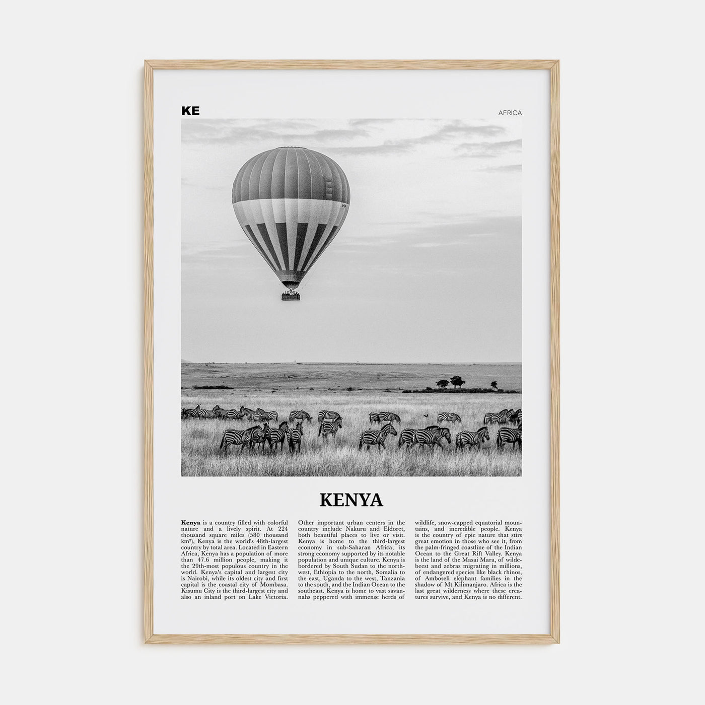 Kenya Travel B&W Poster