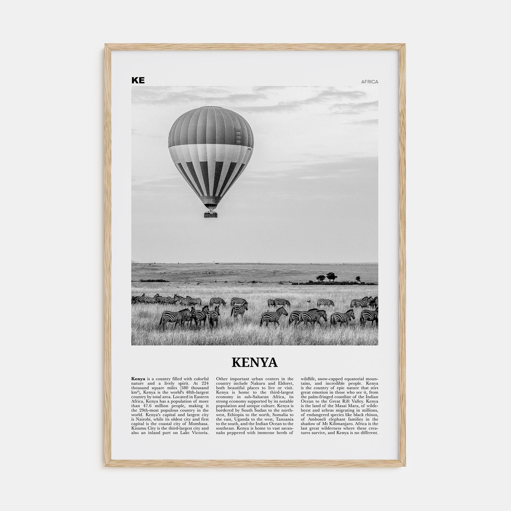 Kenya Travel B&W Poster