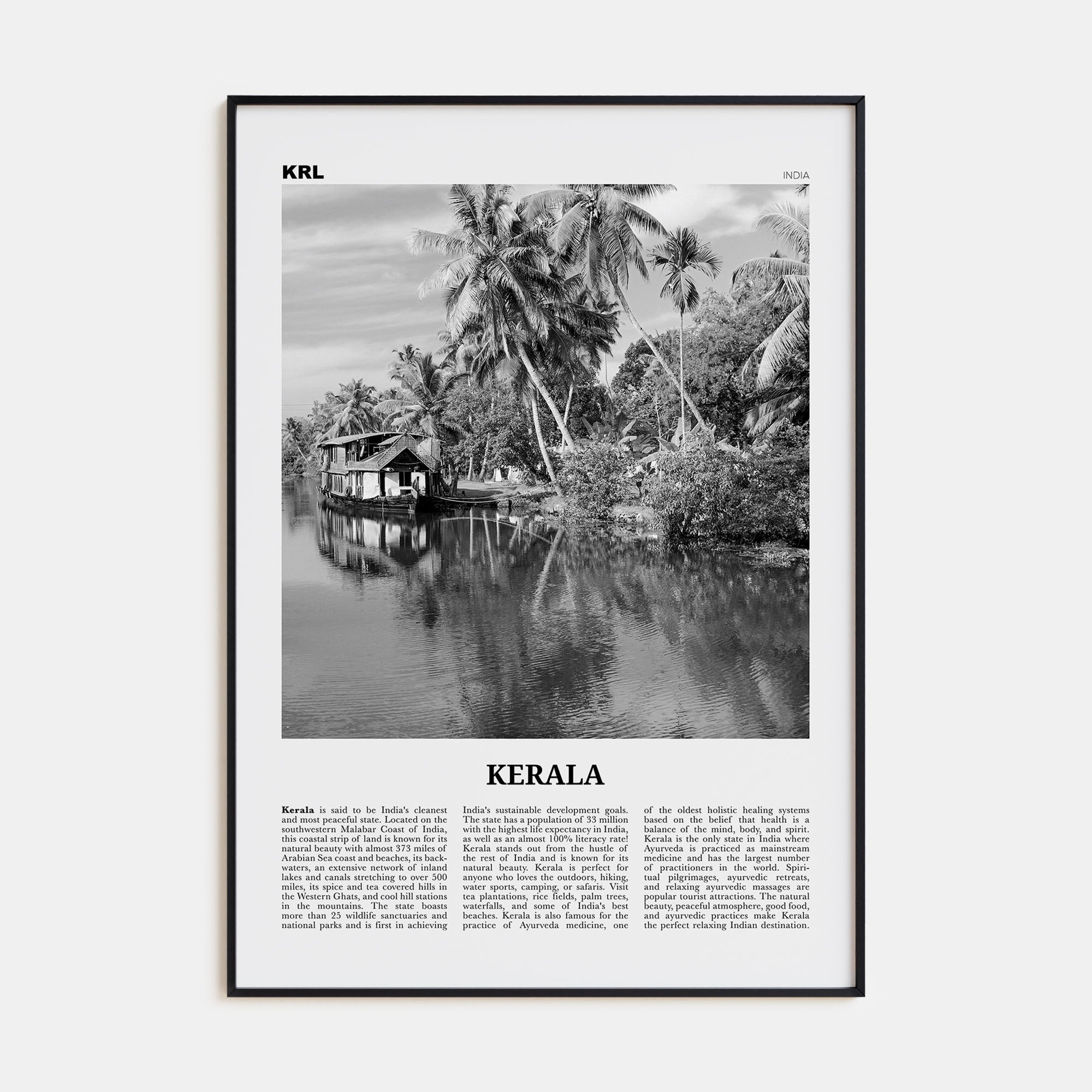 Kerala Travel B&W Poster