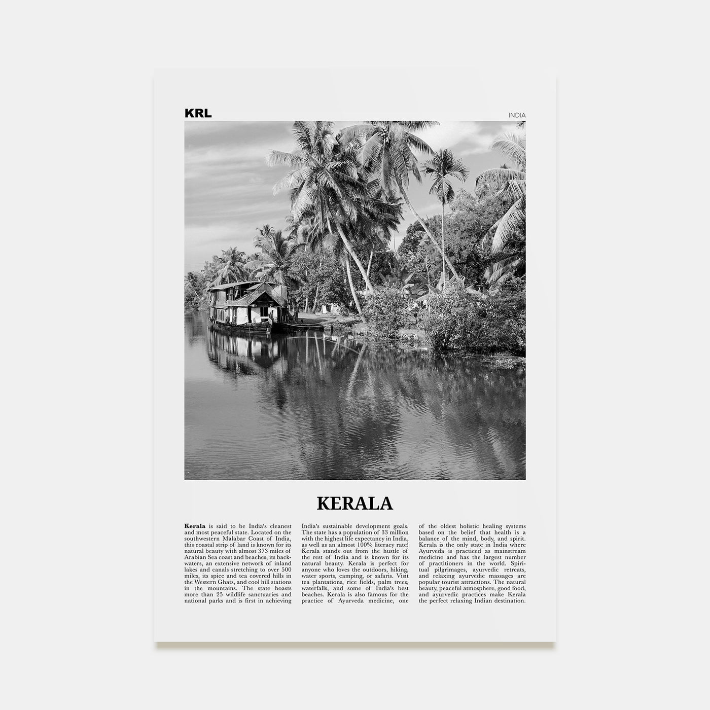 Kerala Travel B&W Poster