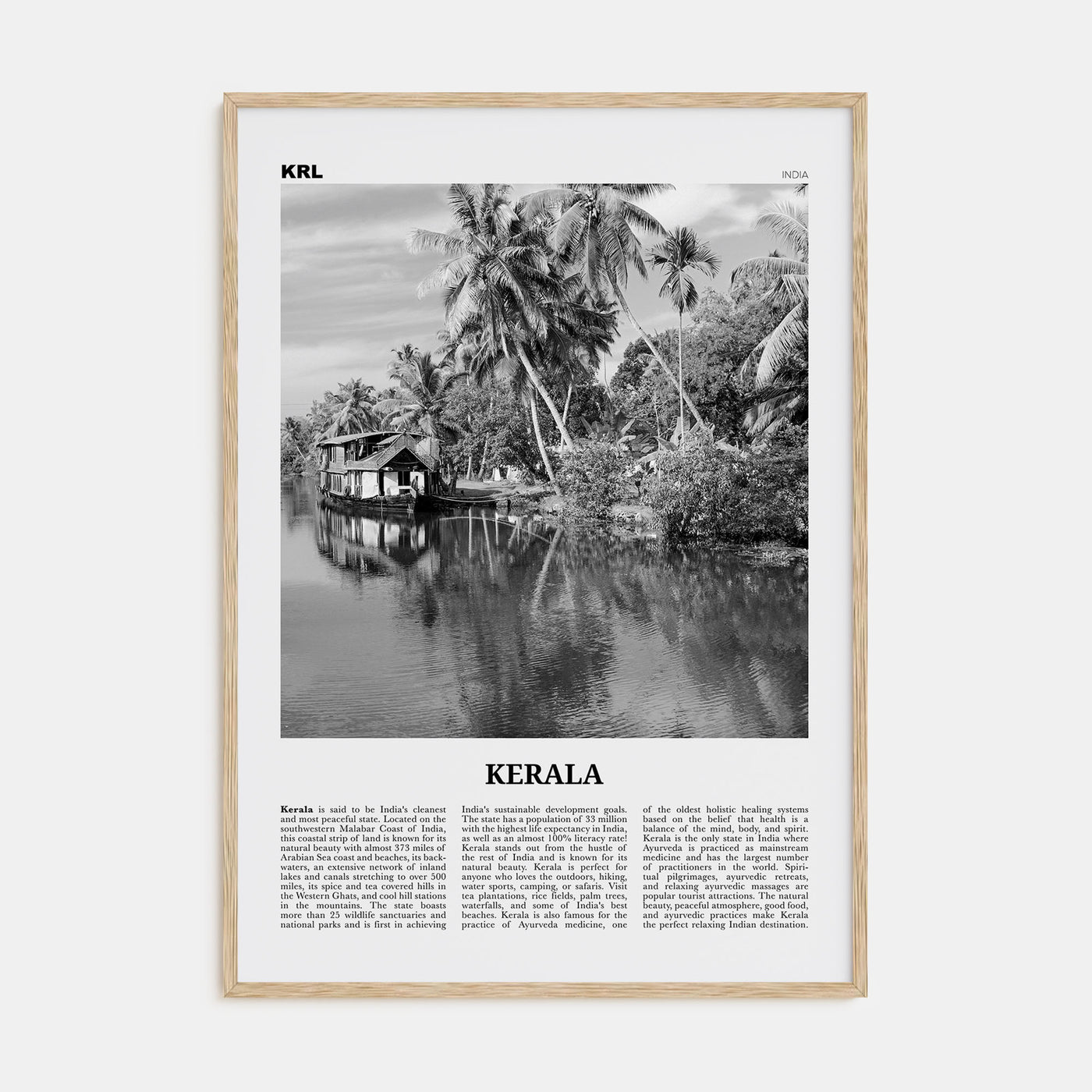 Kerala Travel B&W Poster