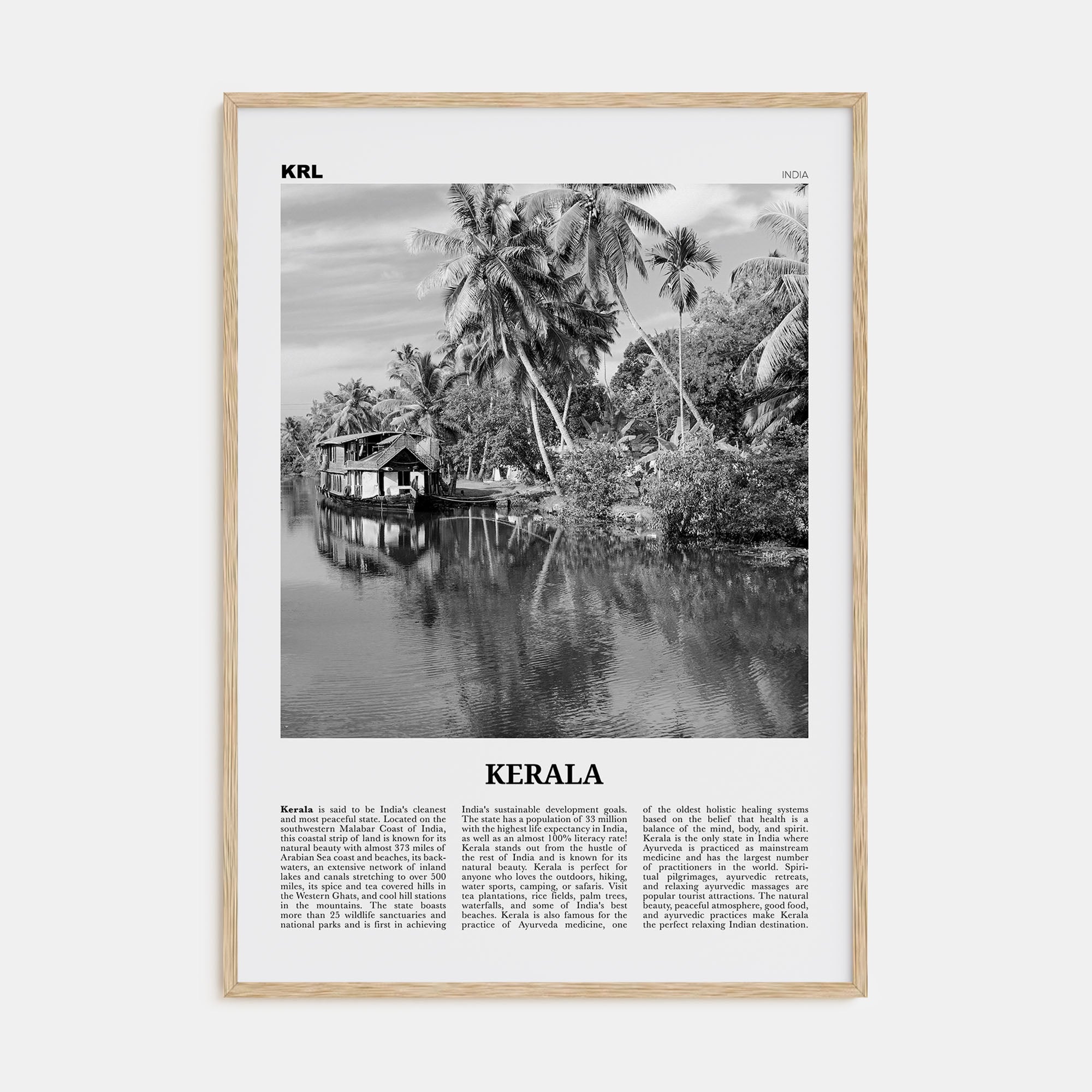 Kerala Travel B&W Poster