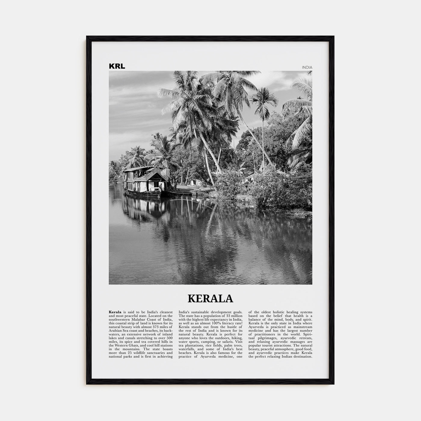 Kerala Travel B&W Poster