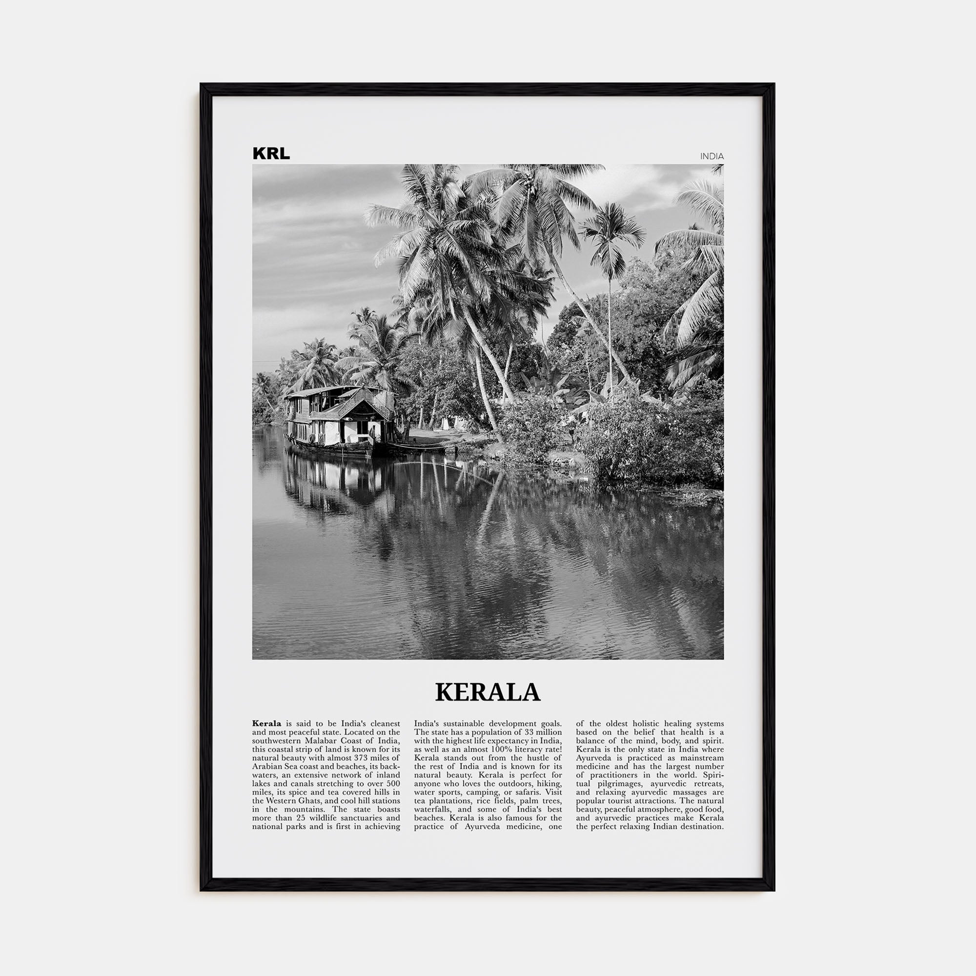 Kerala Travel B&W Poster