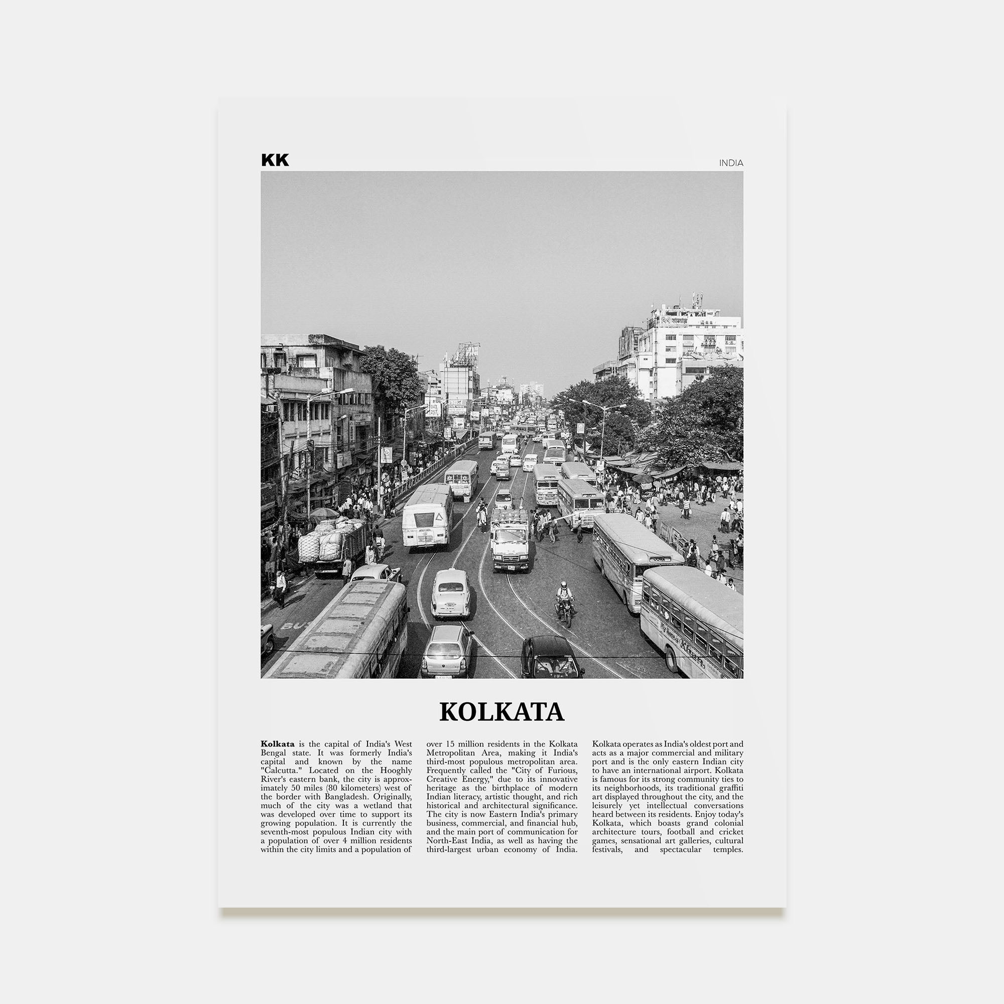 Kolkata Travel B&W Poster