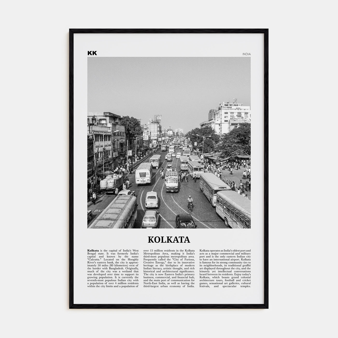 Kolkata Travel B&W Poster
