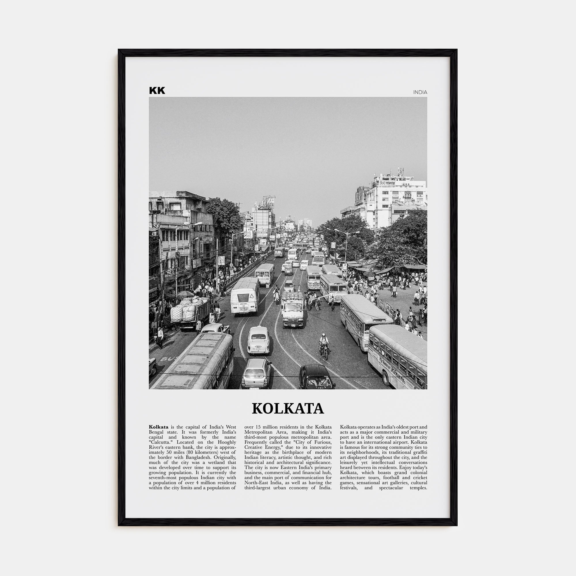 Kolkata Travel B&W Poster