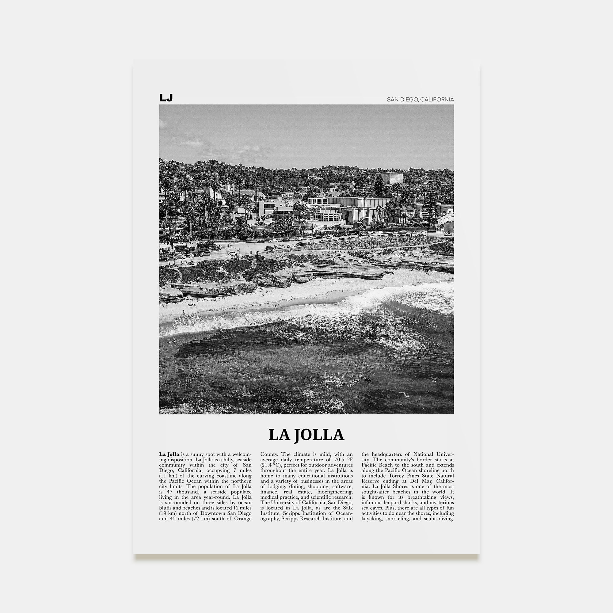 La Jolla Travel B&W No 1 Poster