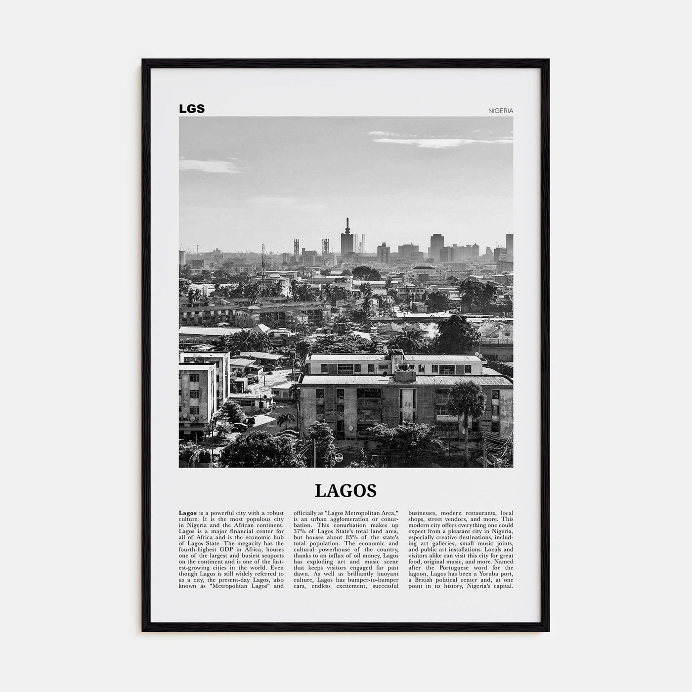 Lagos, Nigeria Travel B&W No 1 Poster