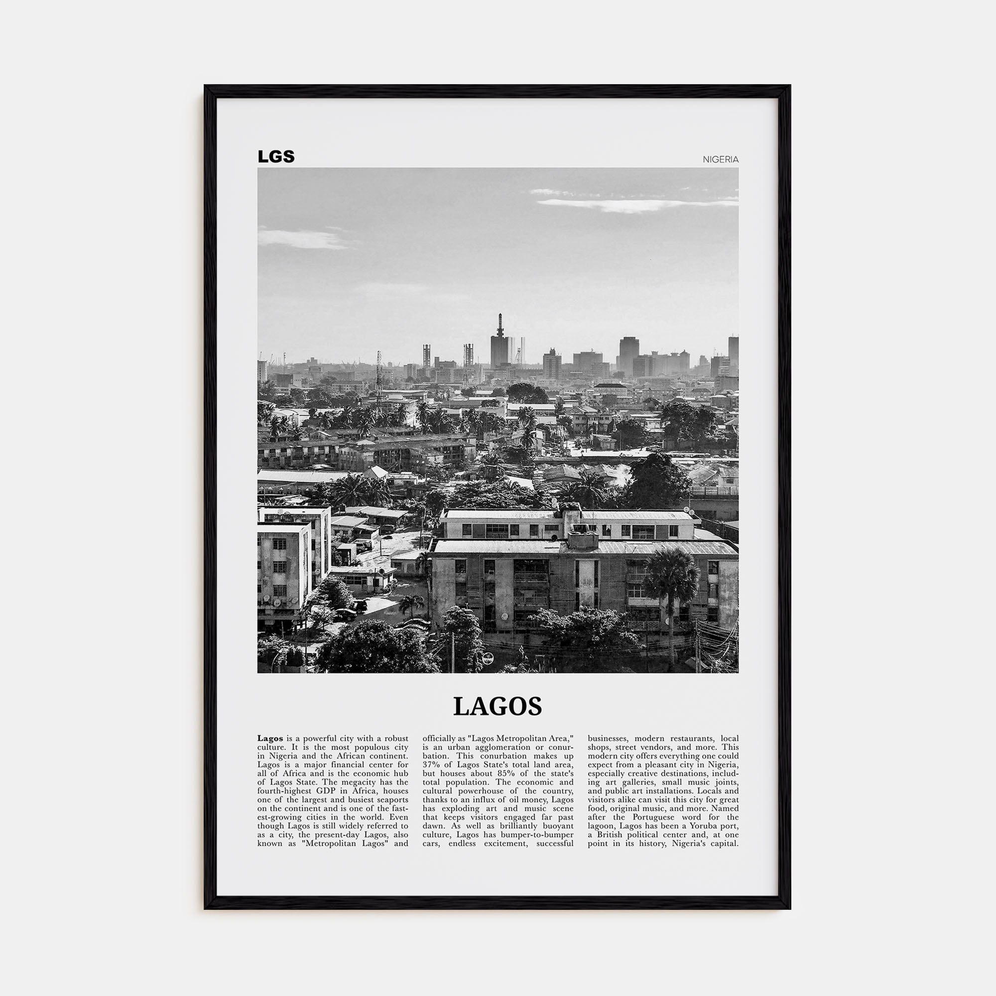 Lagos, Nigeria Travel B&W No 1 Poster