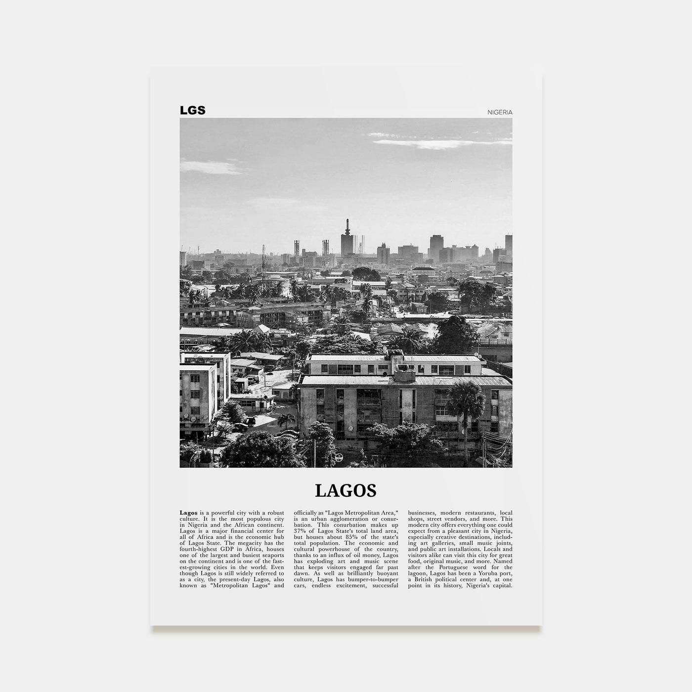 Lagos, Nigeria Travel B&W No 1 Poster