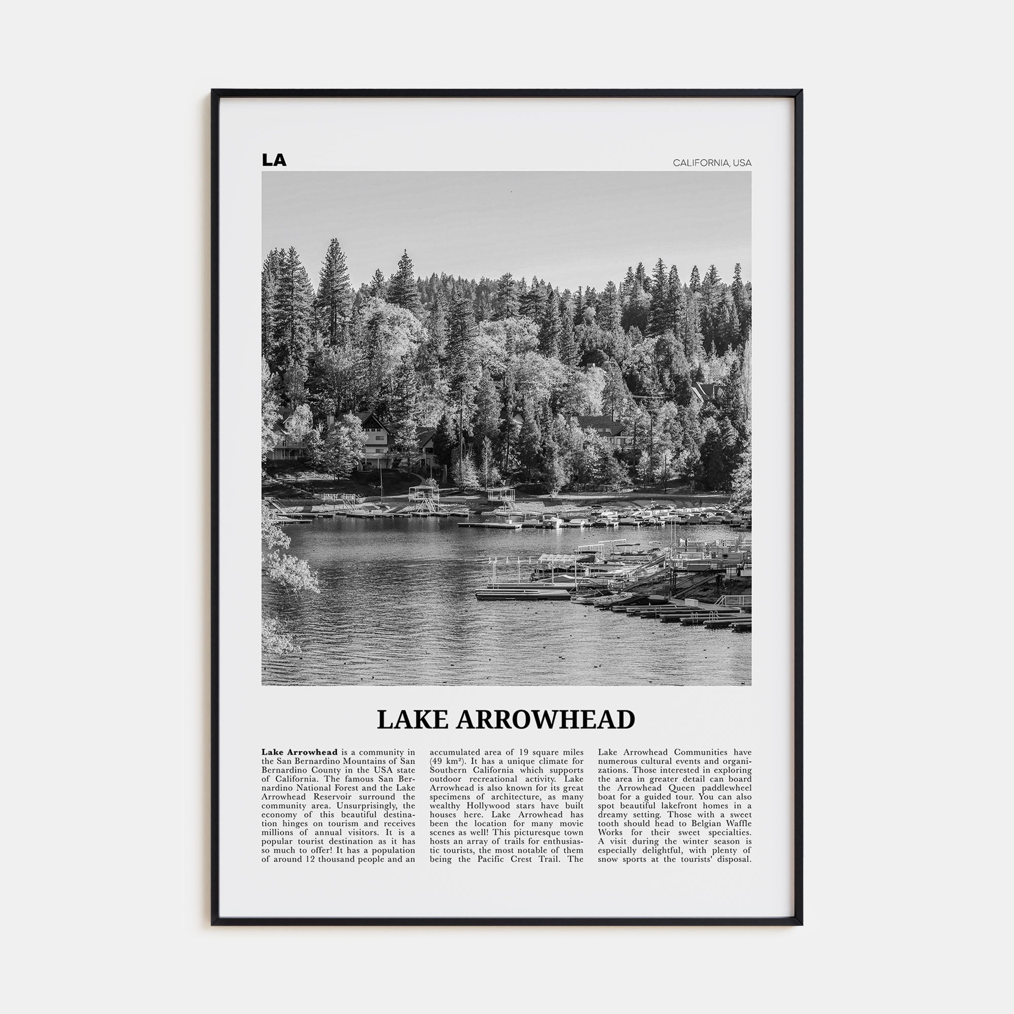 Lake Arrowhead Travel B&W Poster