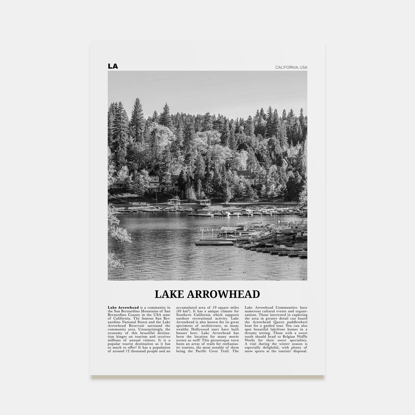 Lake Arrowhead Travel B&W Poster