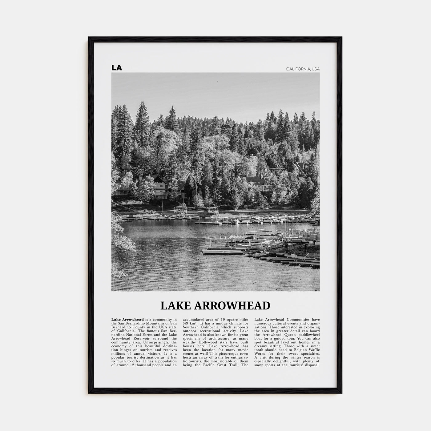 Lake Arrowhead Travel B&W Poster
