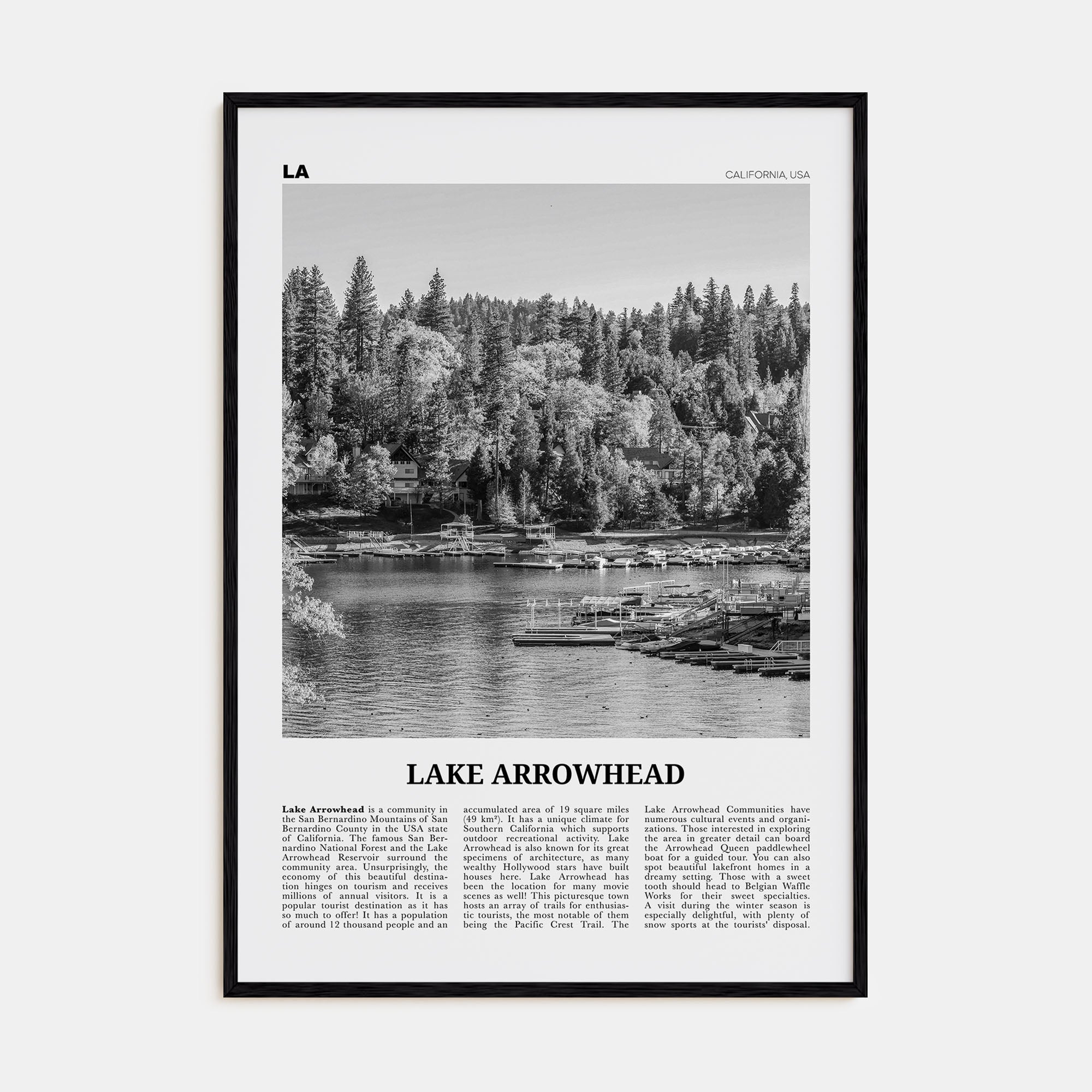Lake Arrowhead Travel B&W Poster
