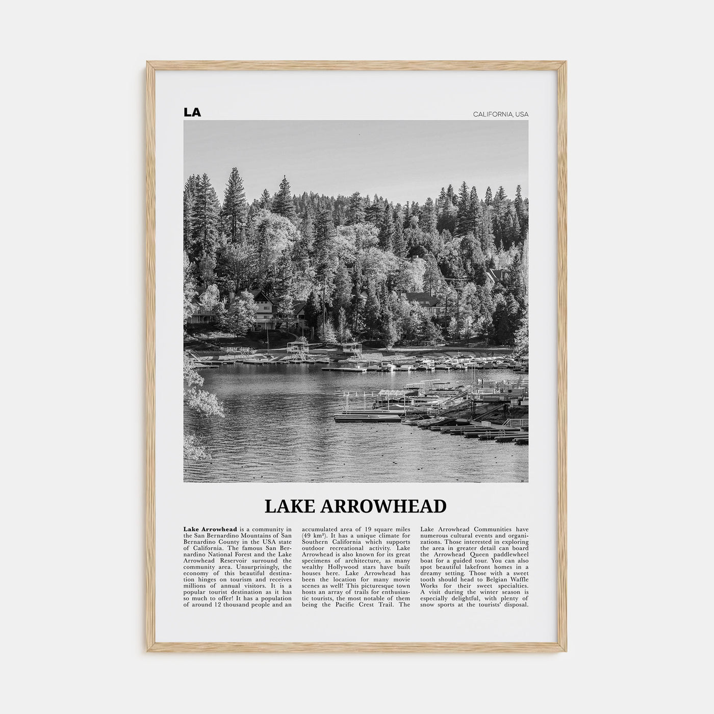 Lake Arrowhead Travel B&W Poster