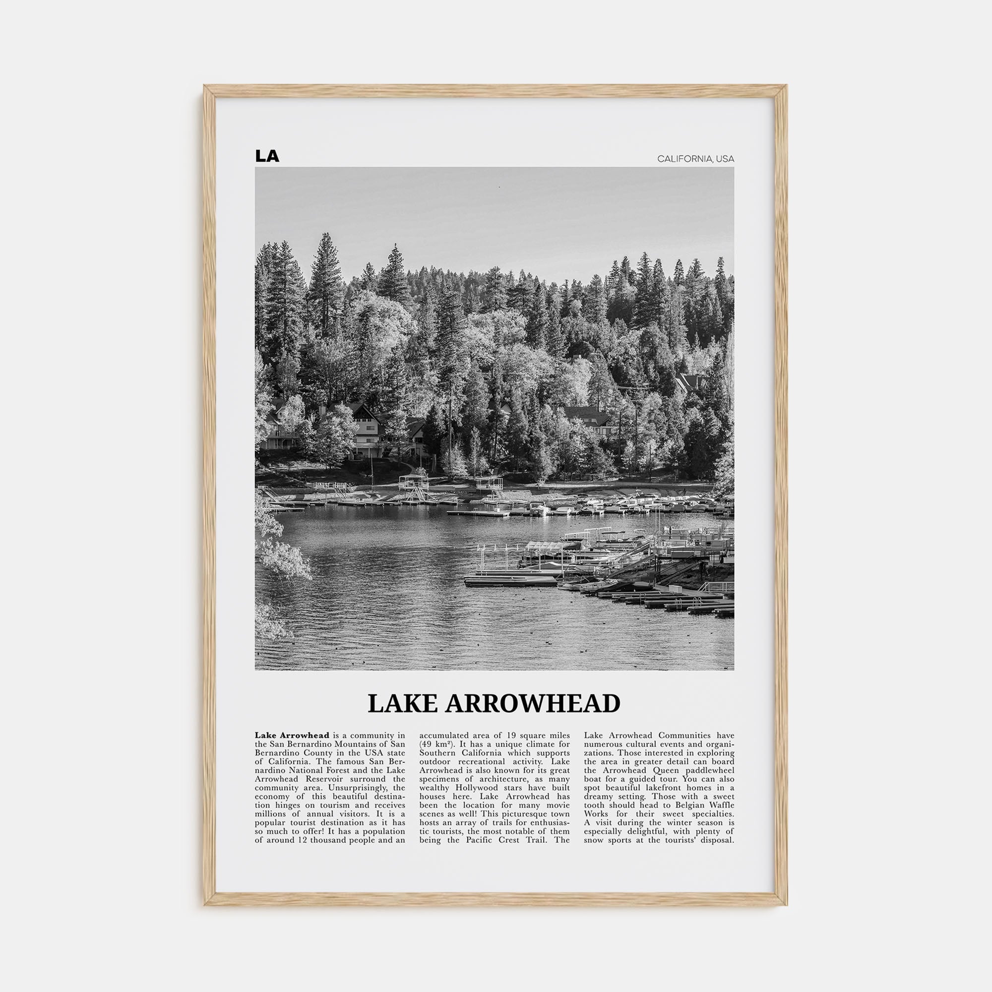 Lake Arrowhead Travel B&W Poster