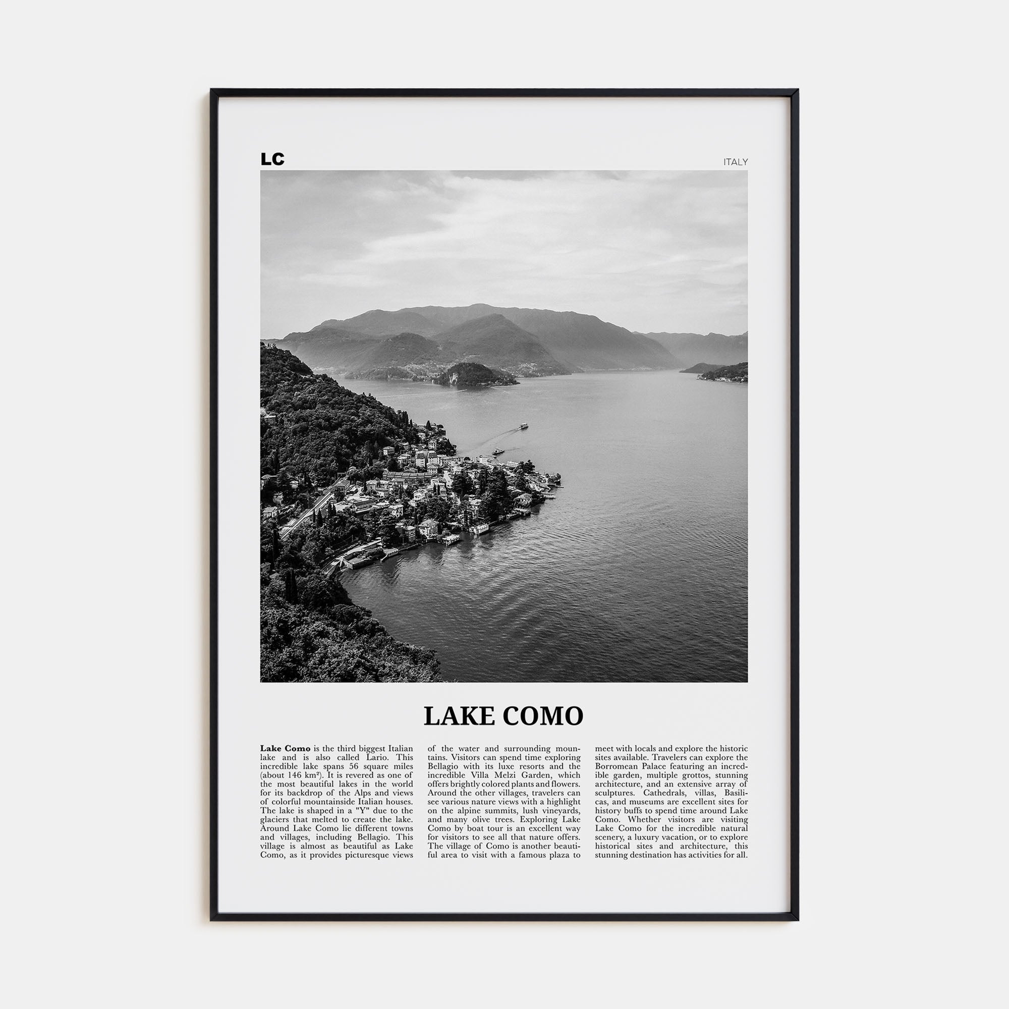 Lake Como Travel B&W Poster