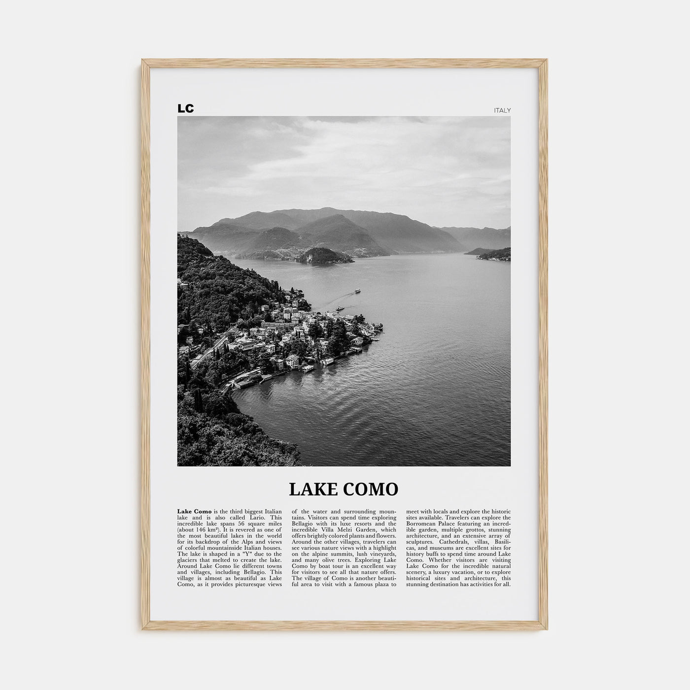 Lake Como Travel B&W Poster