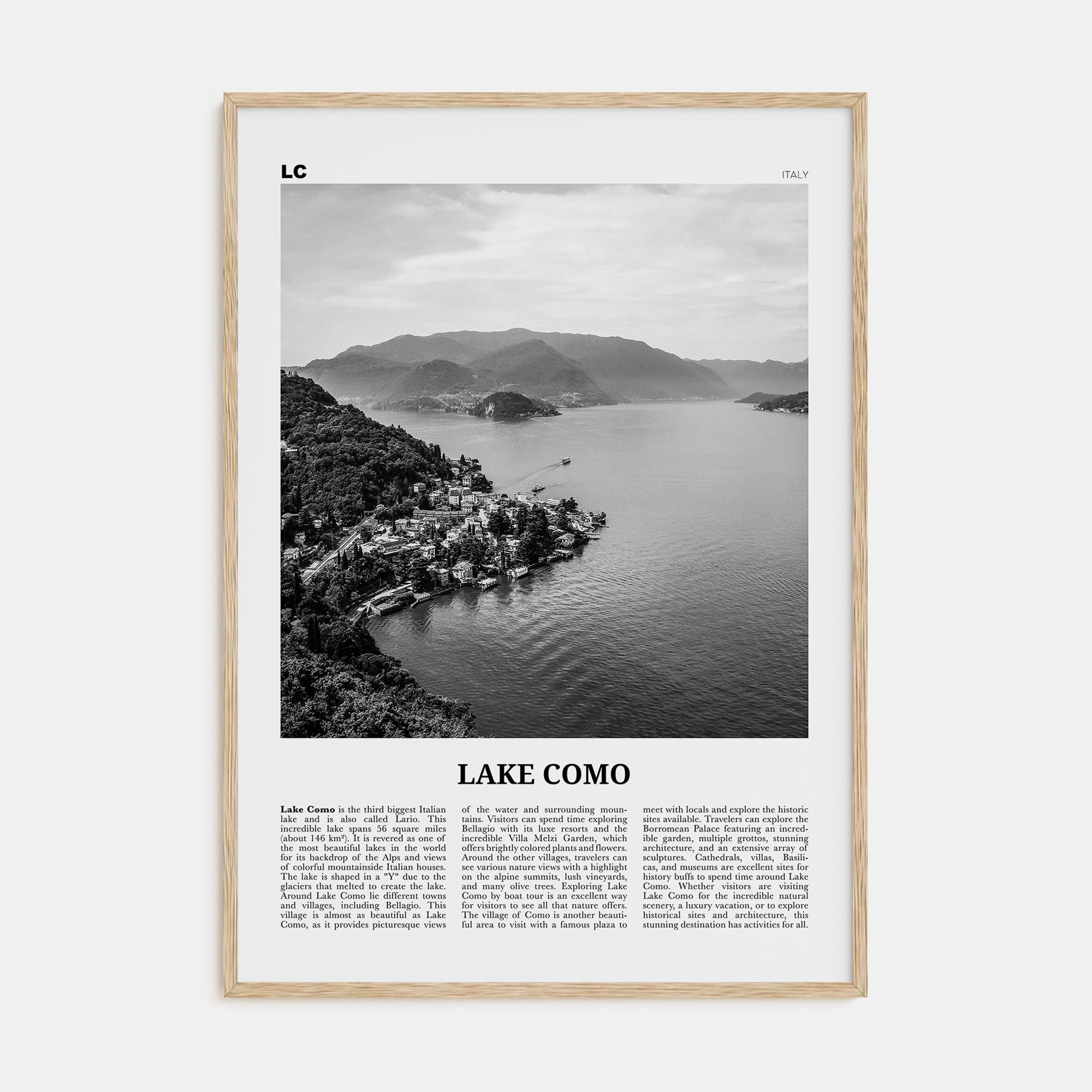 Lake Como Travel B&W Poster