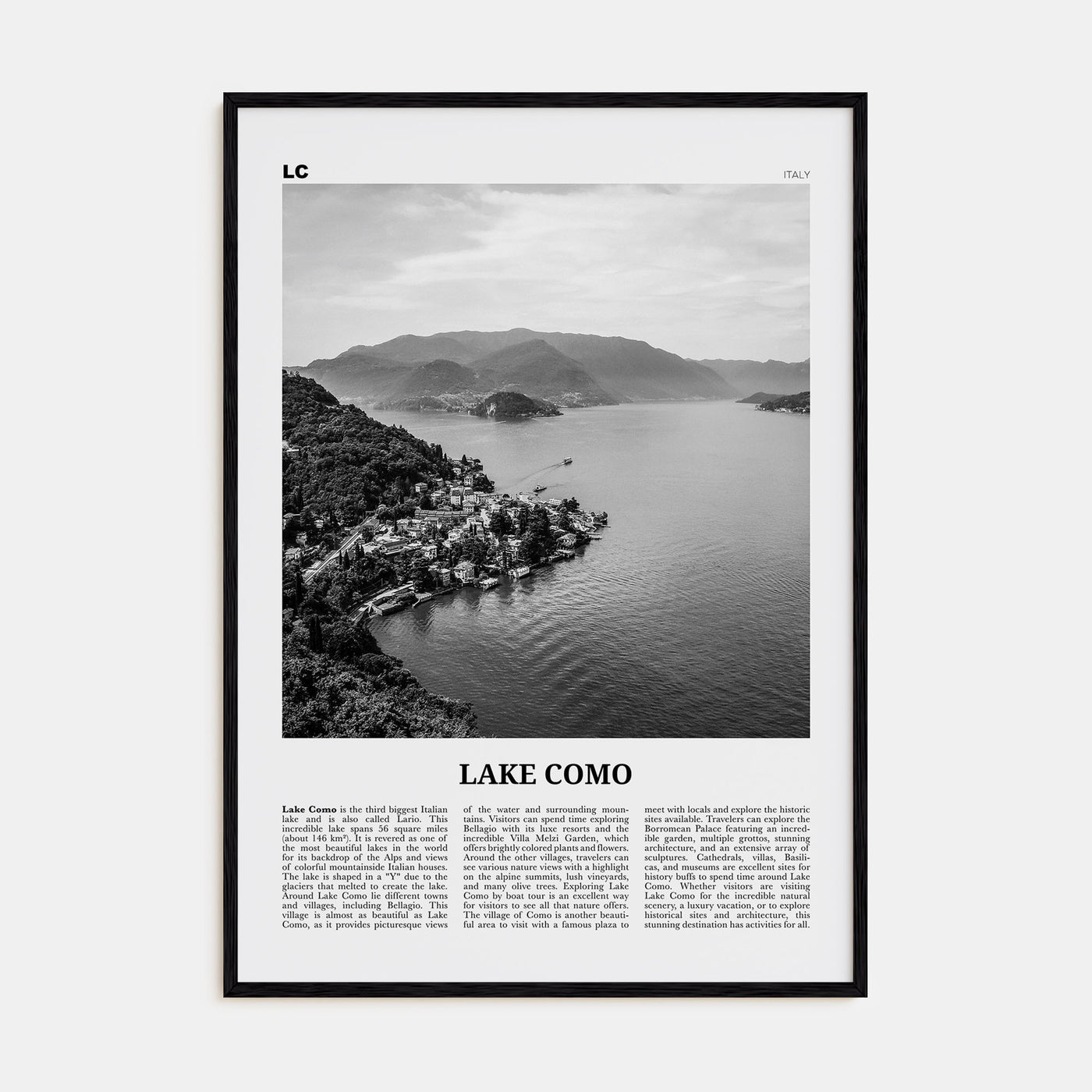 Lake Como Travel B&W Poster