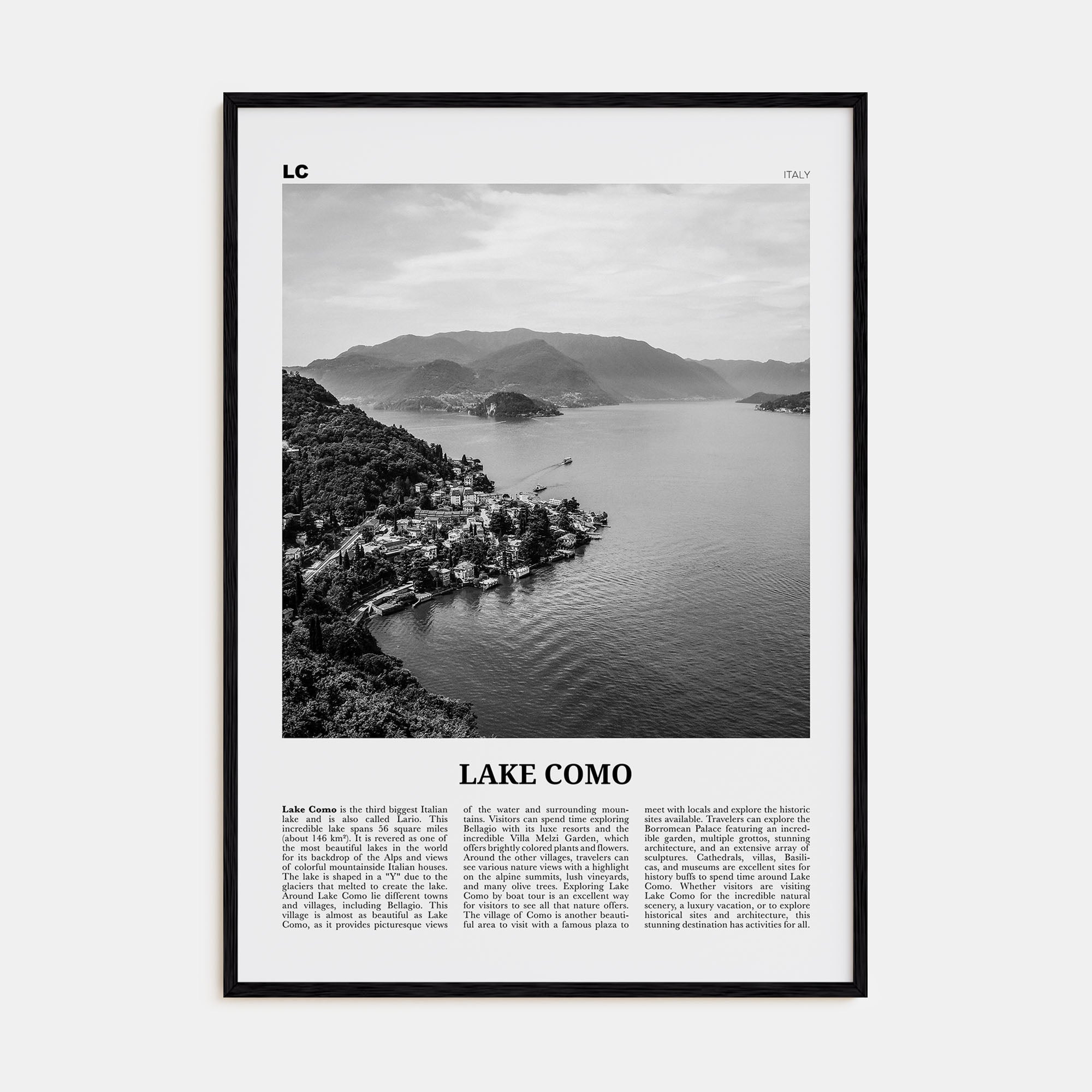 Lake Como Travel B&W Poster
