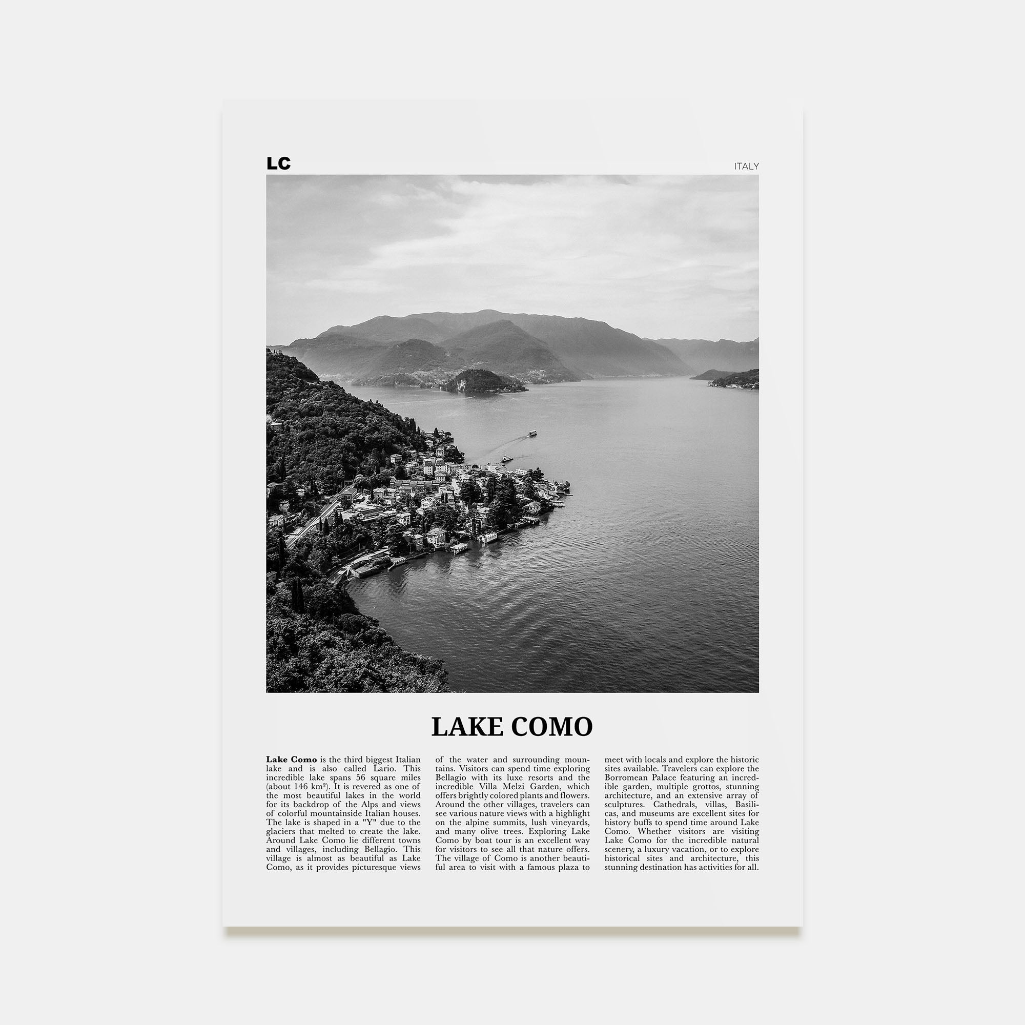 Lake Como Travel B&W Poster