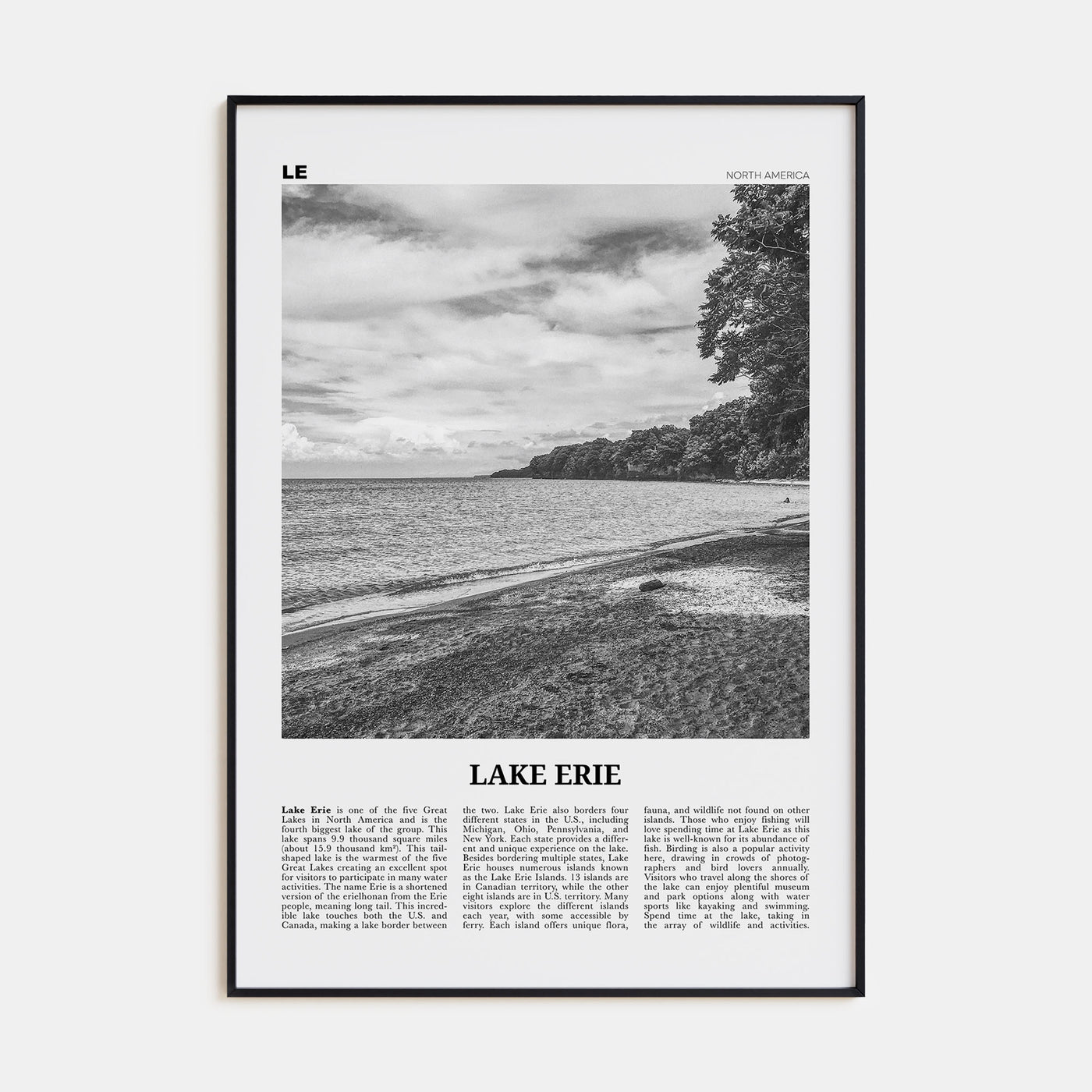Lake Erie Travel B&W Poster