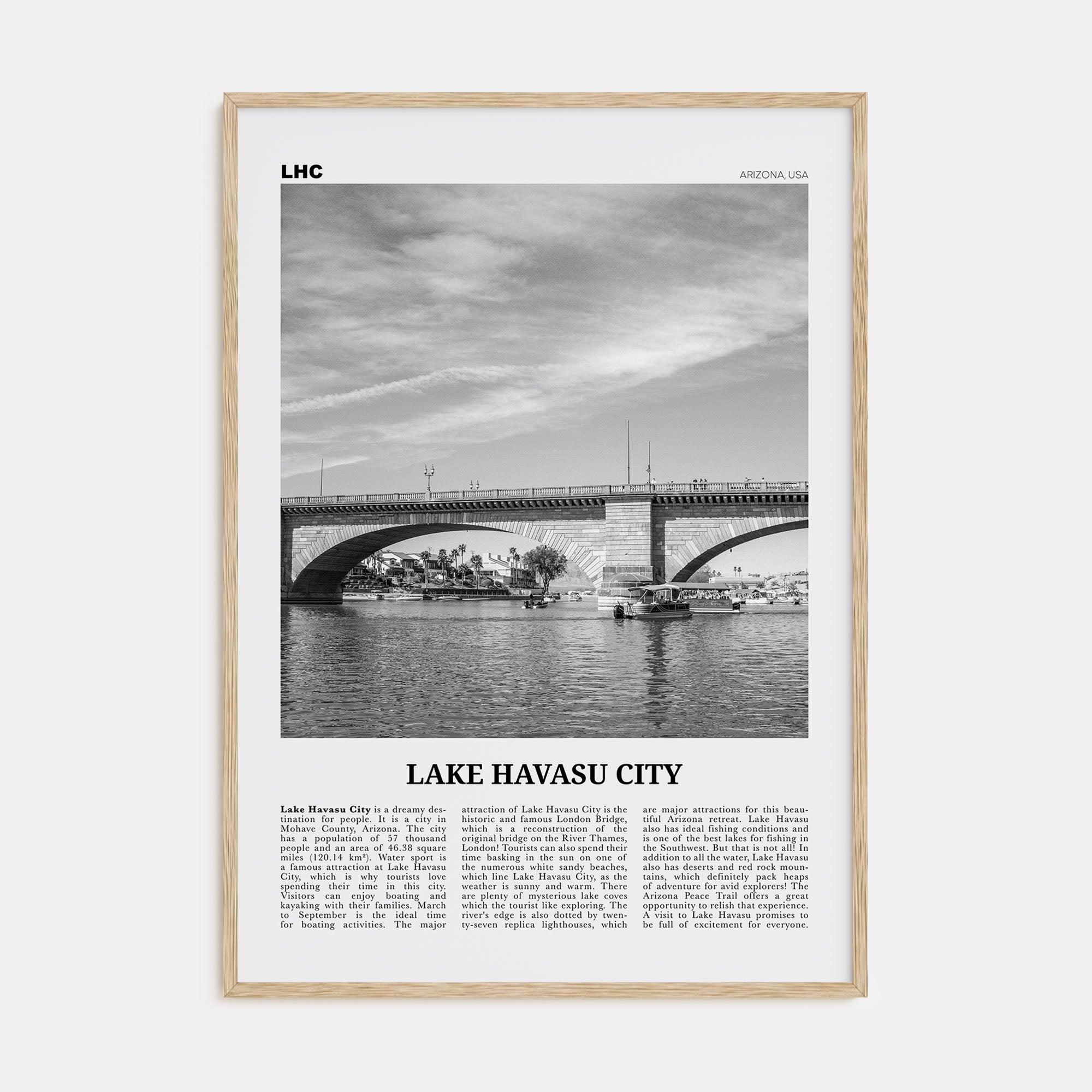 Lake Havasu City Travel B&W Poster