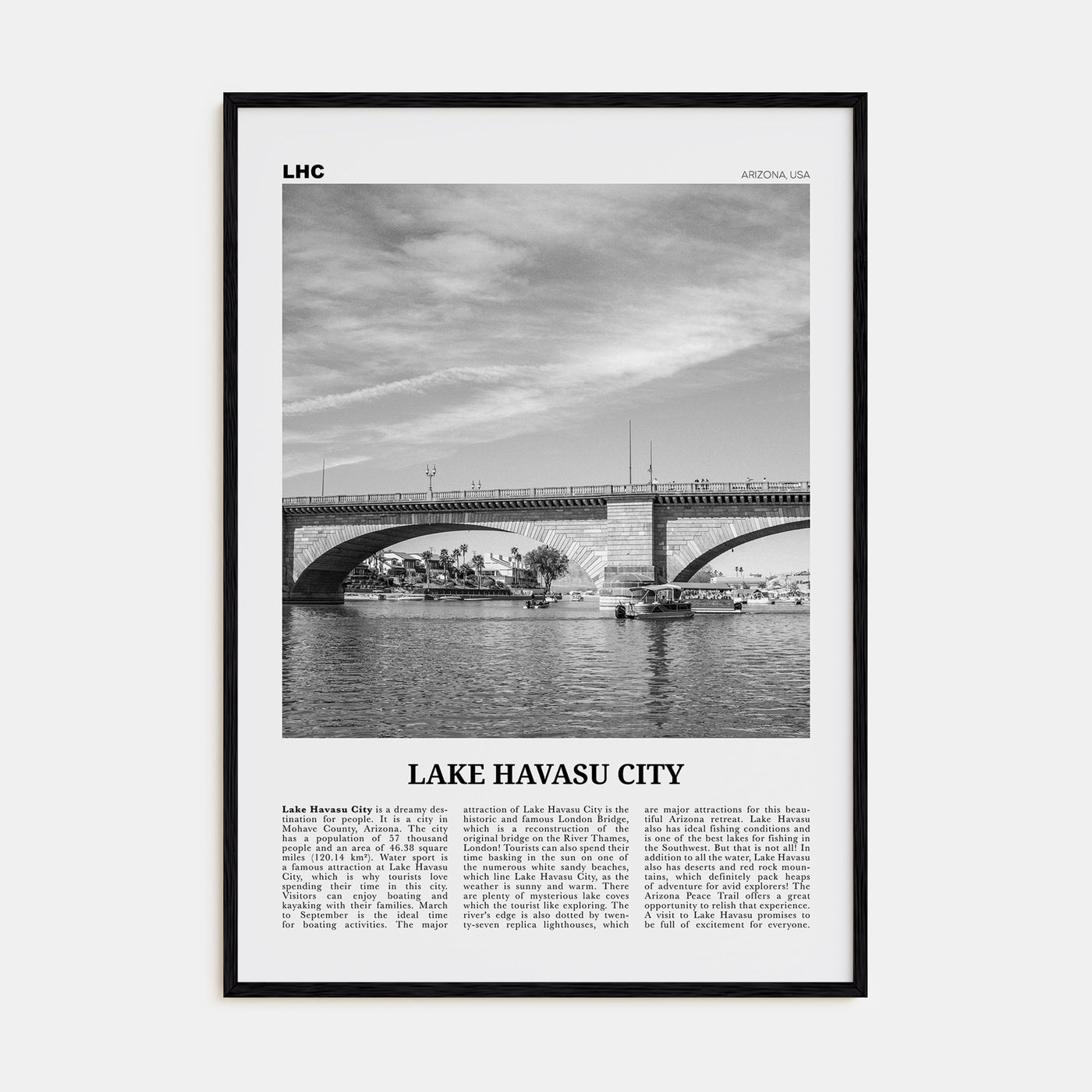 Lake Havasu City Travel B&W Poster
