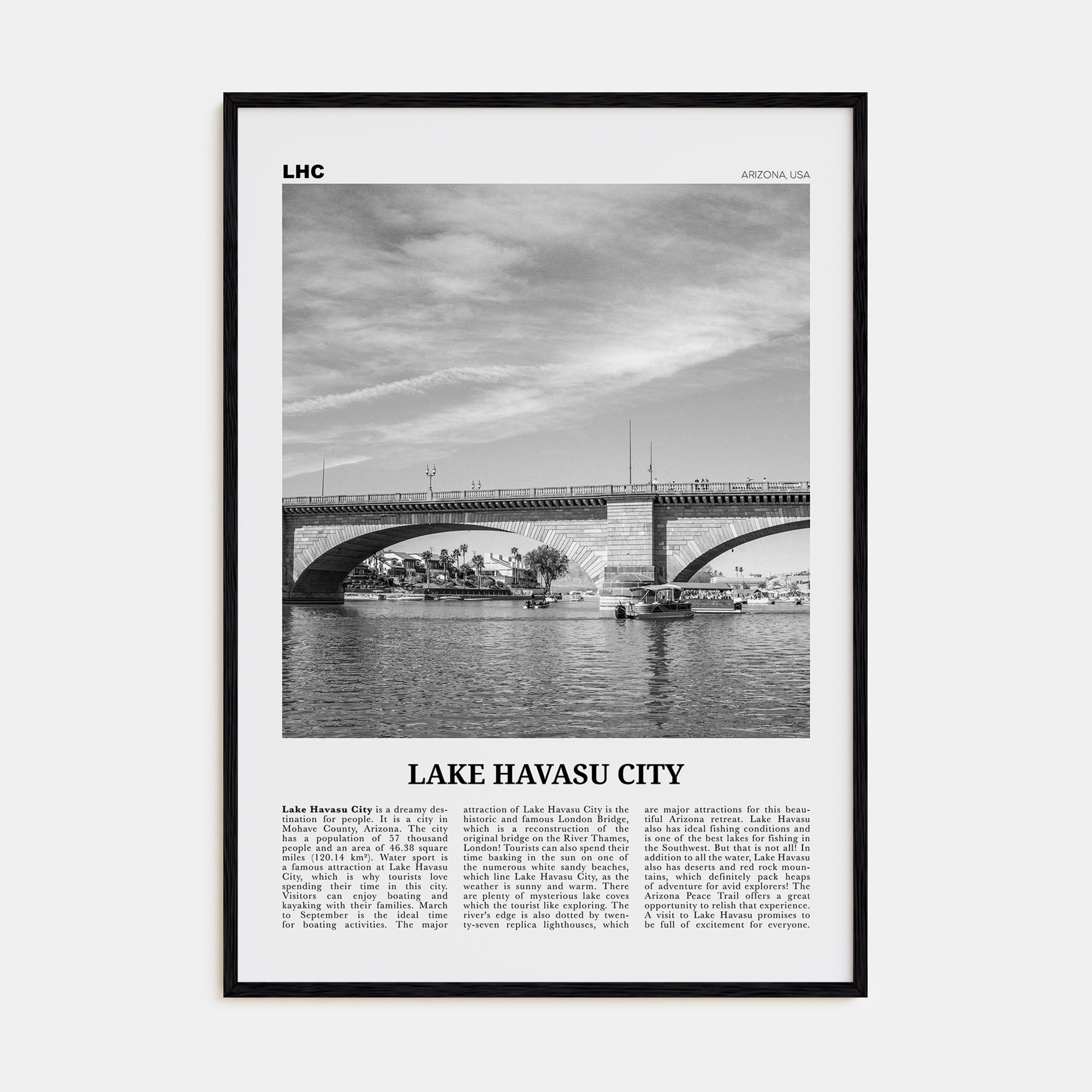Lake Havasu City Travel B&W Poster