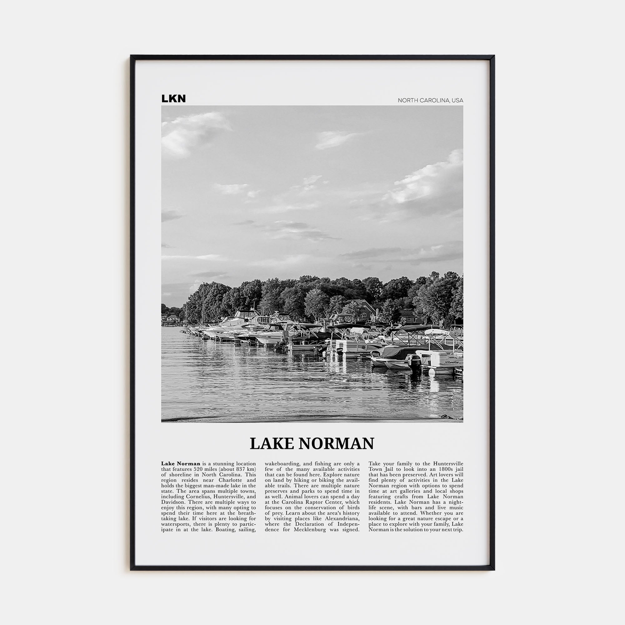 Lake Norman Travel B&W Poster