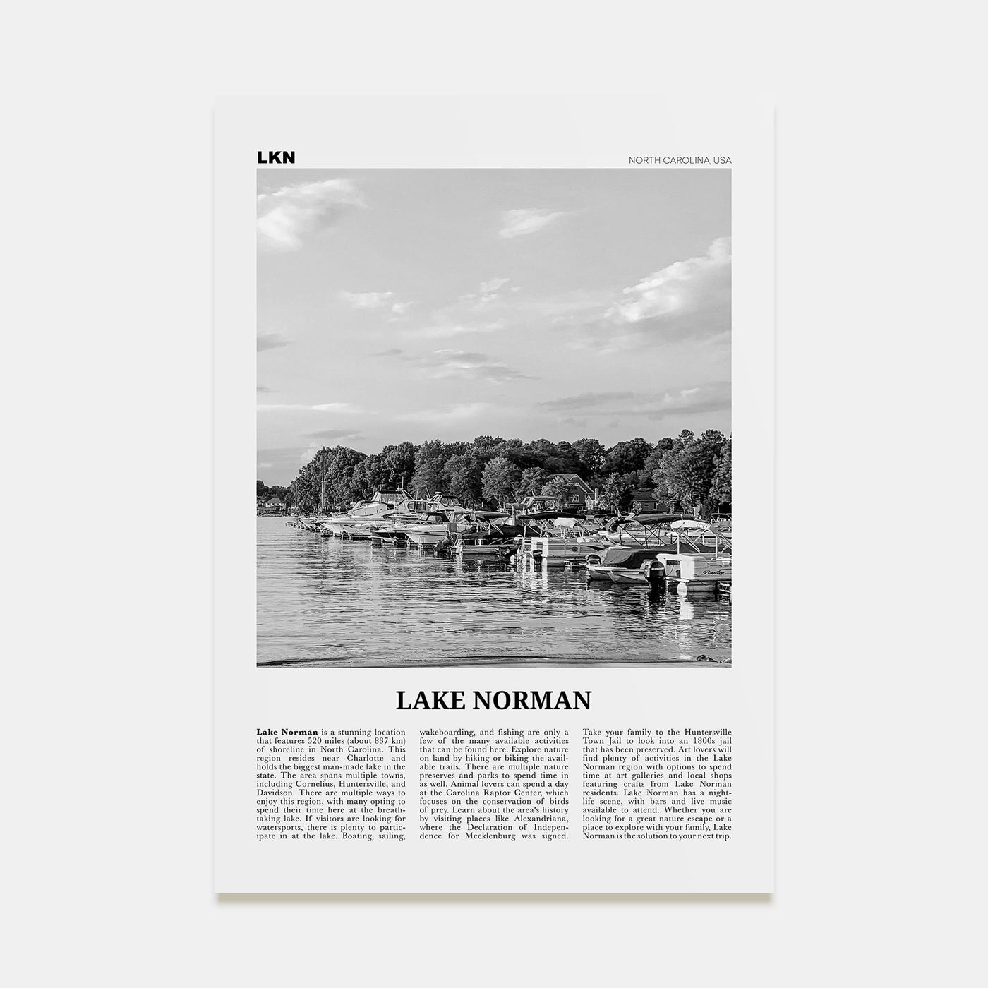 Lake Norman Travel B&W Poster