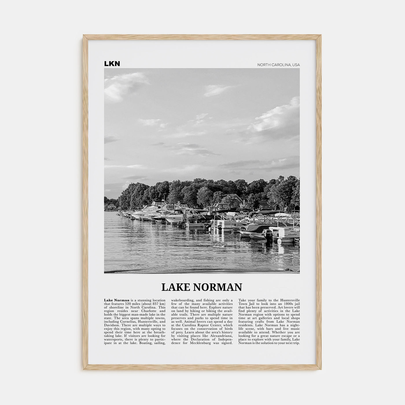 Lake Norman Travel B&W Poster