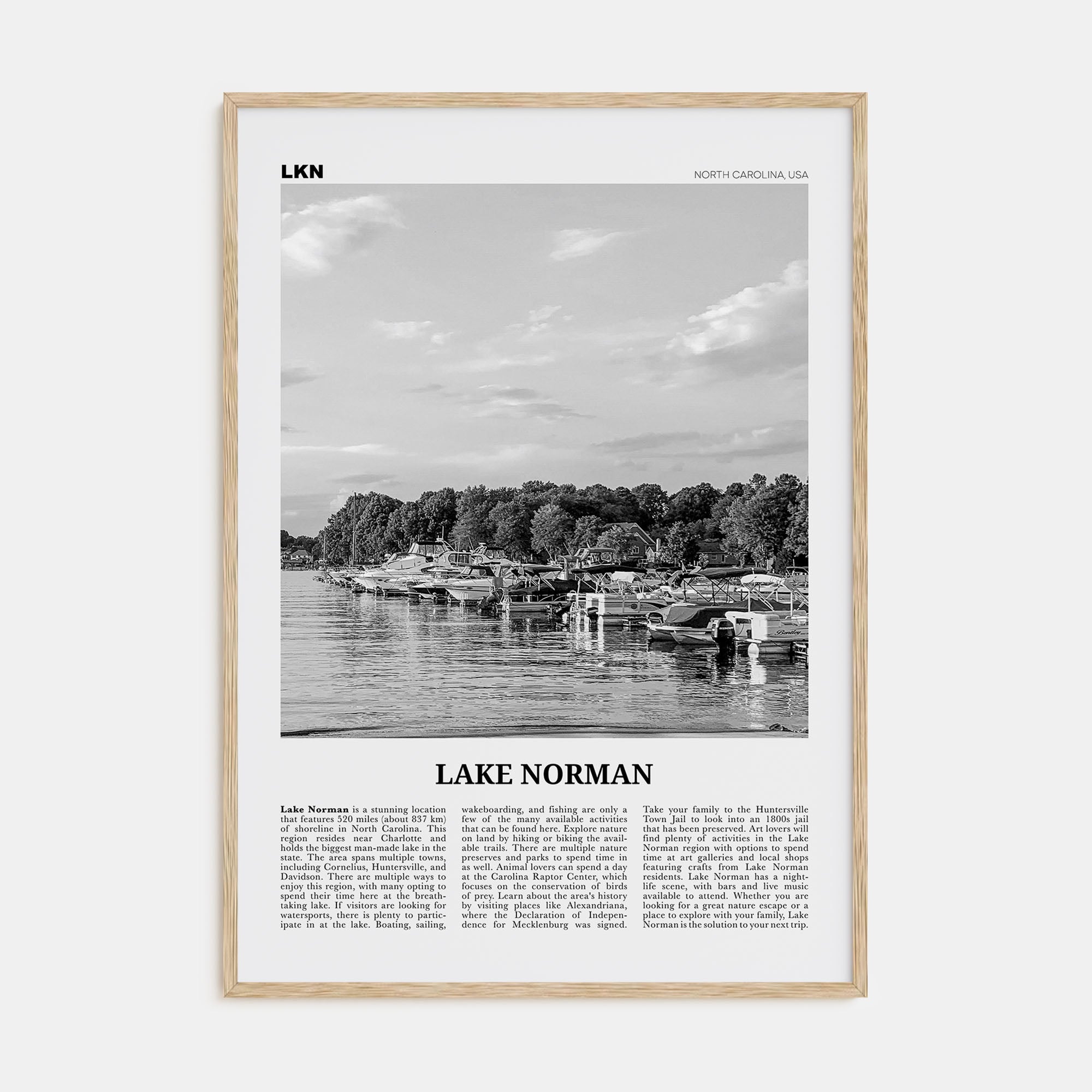 Lake Norman Travel B&W Poster