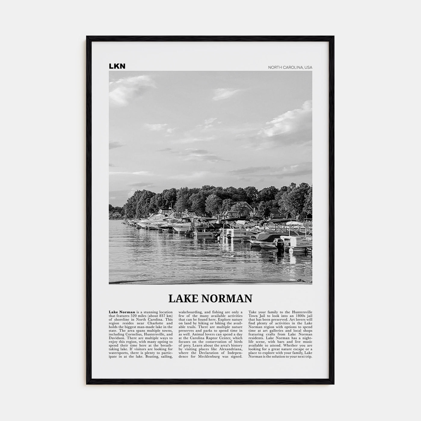 Lake Norman Travel B&W Poster