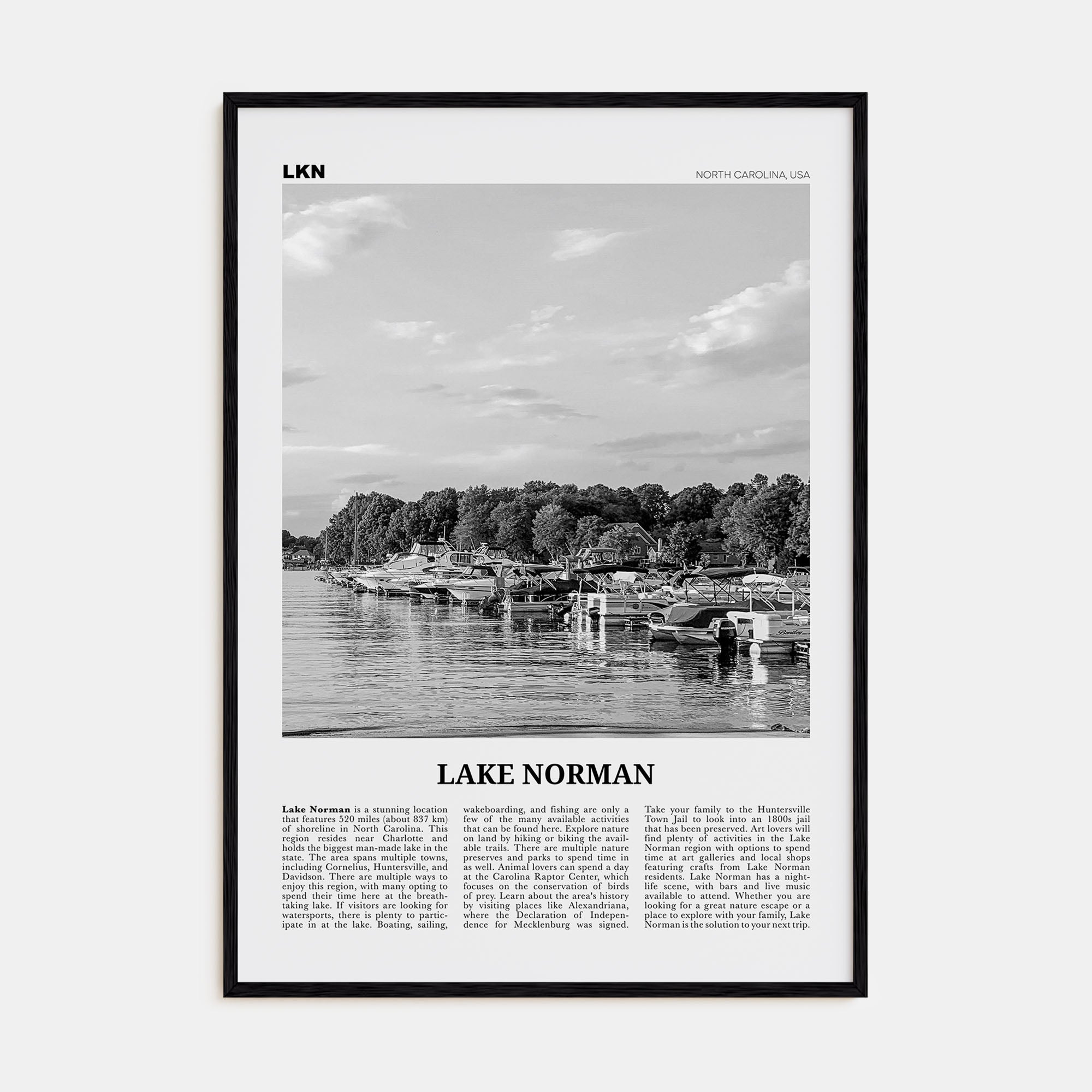 Lake Norman Travel B&W Poster